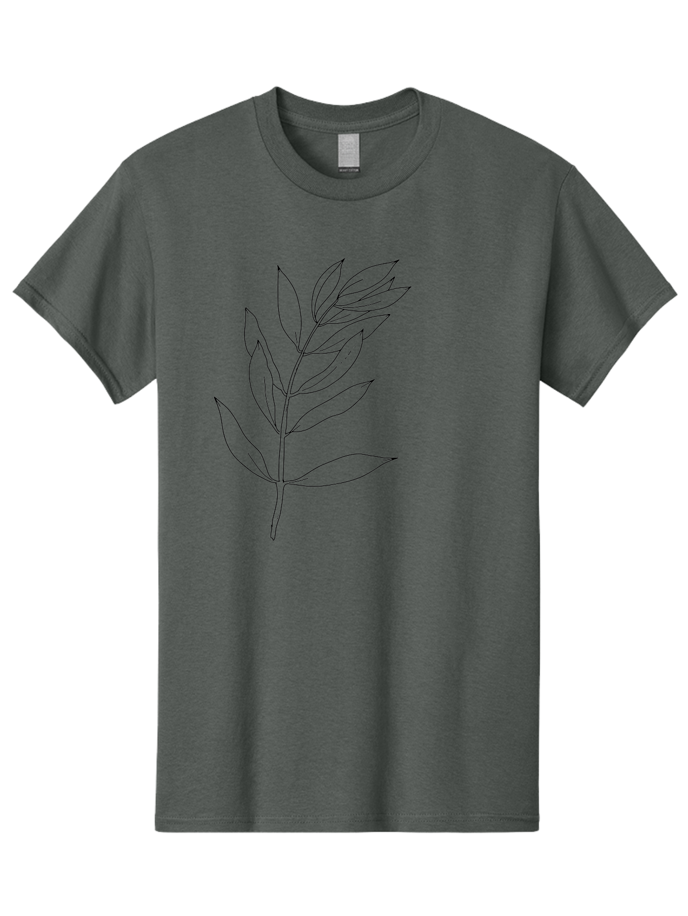 Branch Men'S Graphic Tee, 100% Cotton, Comfortable Casual Summer Wear, Machine Washable, Simple Leaf Design, Black Outline, Minimalistic Art, Botanical Illustration, Leaf Pattern, Foliage, Graphic Design, Nature-Inspired -  Aaa402