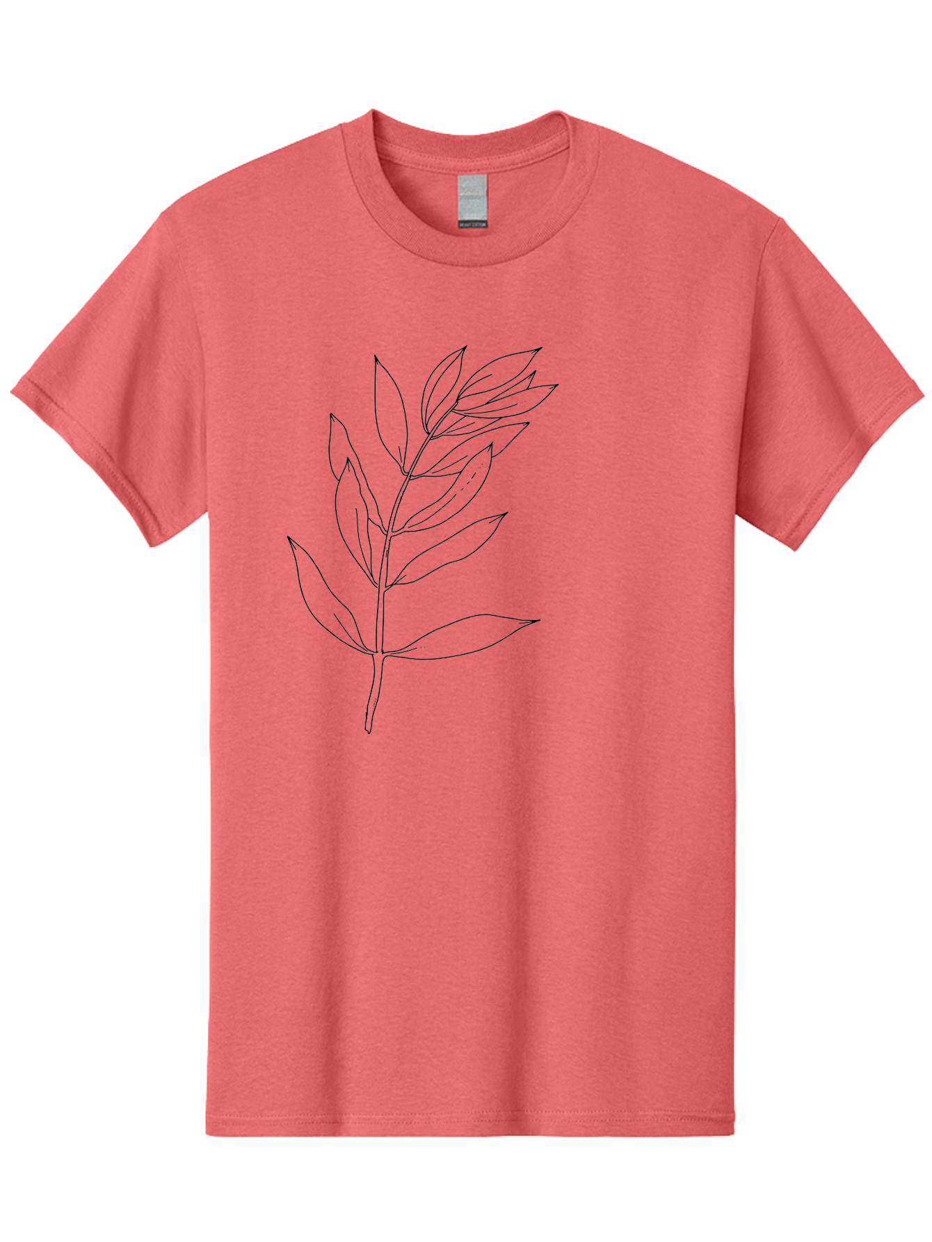 Branch Men'S Graphic Tee, 100% Cotton, Comfortable Casual Summer Wear, Machine Washable, Simple Leaf Design, Black Outline, Minimalistic Art, Botanical Illustration, Leaf Pattern, Foliage, Graphic Design, Nature-Inspired -  Aaa402