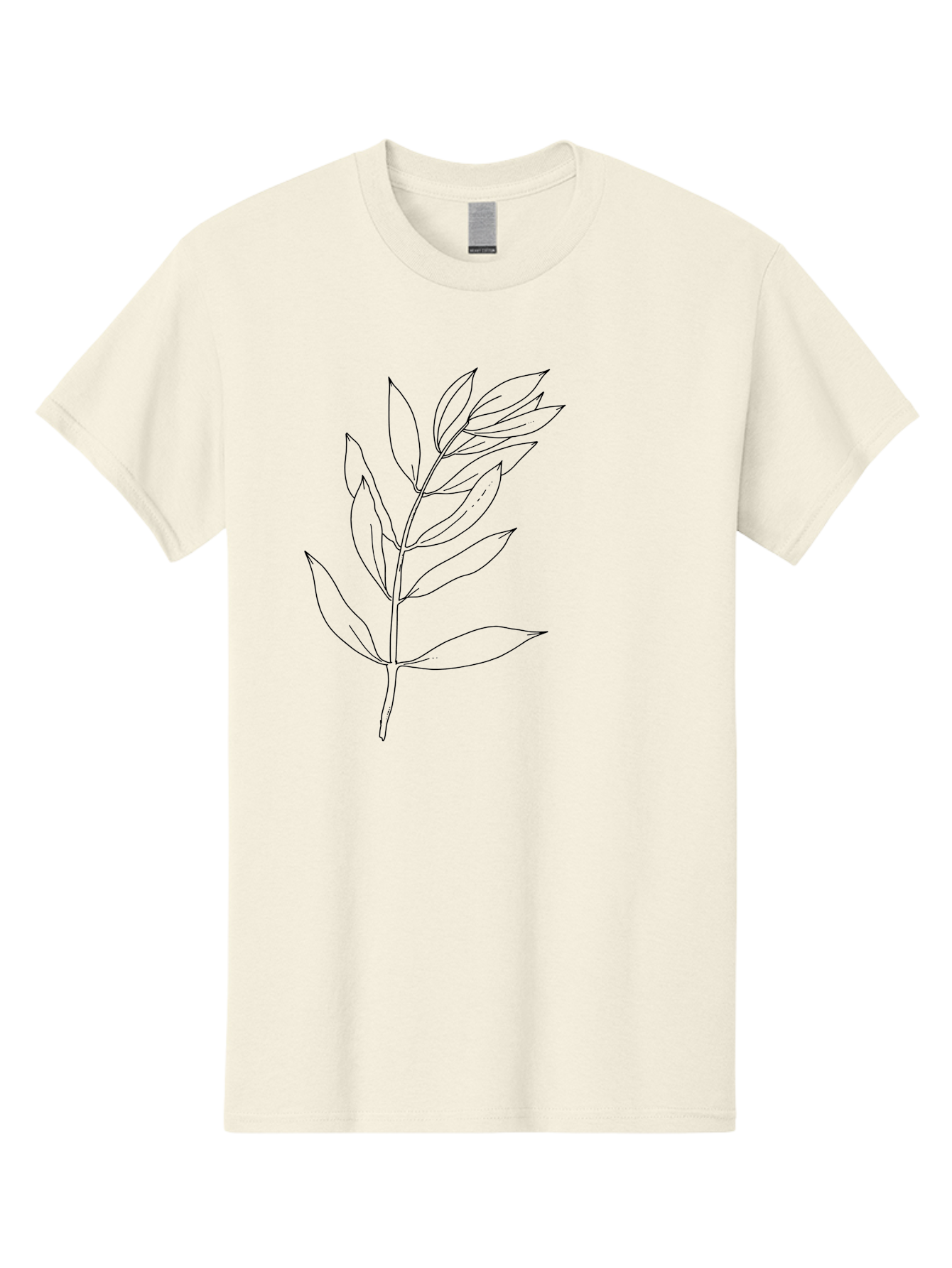 Branch Men'S Graphic Tee, 100% Cotton, Comfortable Casual Summer Wear, Machine Washable, Simple Leaf Design, Black Outline, Minimalistic Art, Botanical Illustration, Leaf Pattern, Foliage, Graphic Design, Nature-Inspired -  Aaa402