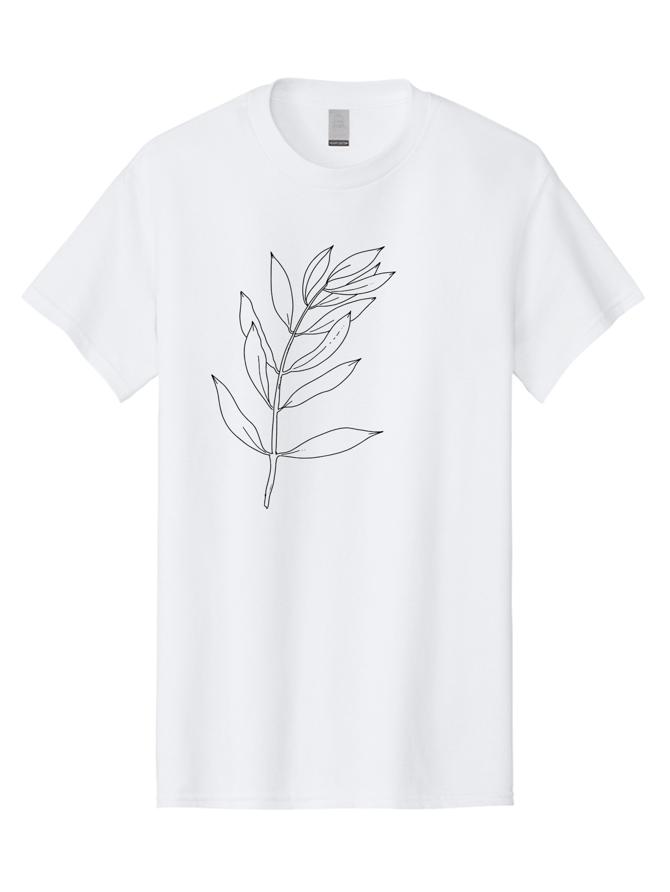Branch Men'S Graphic Tee, 100% Cotton, Comfortable Casual Summer Wear, Machine Washable, Simple Leaf Design, Black Outline, Minimalistic Art, Botanical Illustration, Leaf Pattern, Foliage, Graphic Design, Nature-Inspired -  Aaa402