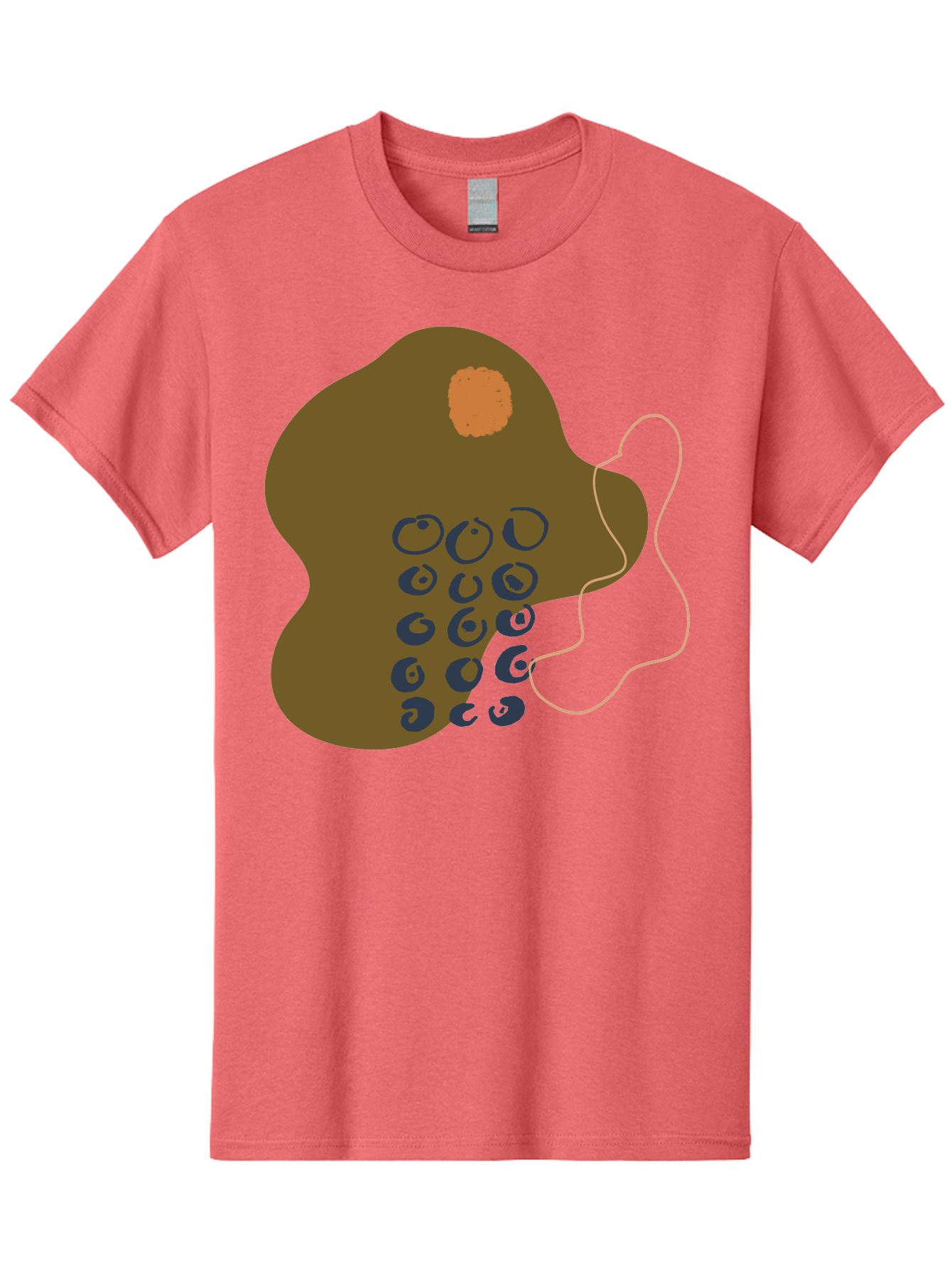 Brown-Blob Men'S Graphic Tee, 100% Cotton, Comfortable Casual Summer Wear, Machine Washable, Abstract Art, Modern Design, Blue Circles, Brown Blob, Irregular Shape, Creative Expression, Digital Illustration, Unique Pattern -  Aaa403