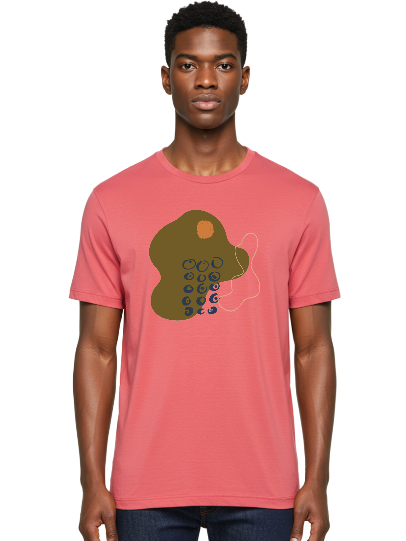 Brown-Blob Men'S Graphic Tee, 100% Cotton, Comfortable Casual Summer Wear, Machine Washable, Abstract Art, Modern Design, Blue Circles, Brown Blob, Irregular Shape, Creative Expression, Digital Illustration, Unique Pattern -  Aaa403