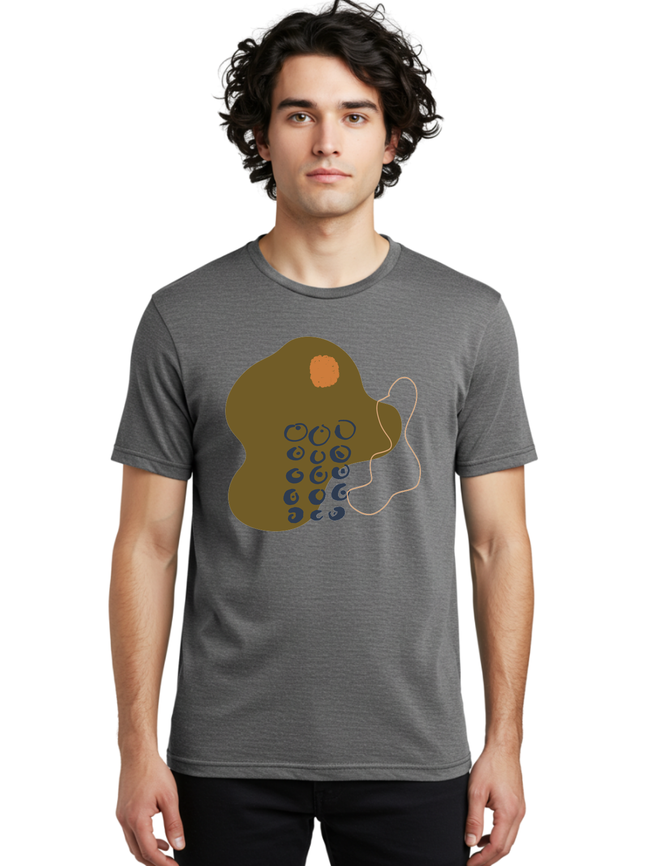 Brown-Blob Men'S Graphic Tee, 100% Cotton, Comfortable Casual Summer Wear, Machine Washable, Abstract Art, Modern Design, Blue Circles, Brown Blob, Irregular Shape, Creative Expression, Digital Illustration, Unique Pattern -  Aaa403
