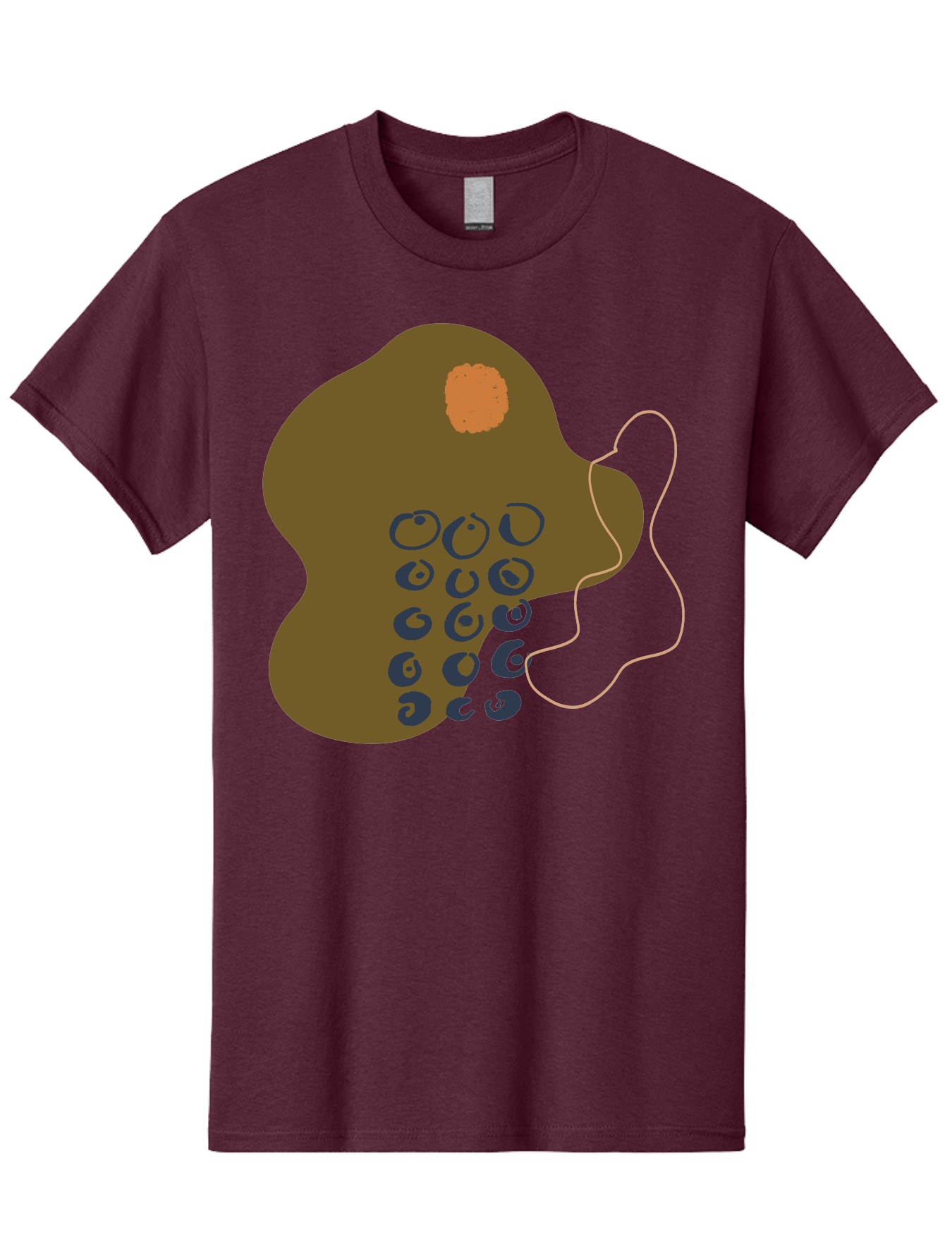 Brown-Blob Men'S Graphic Tee, 100% Cotton, Comfortable Casual Summer Wear, Machine Washable, Abstract Art, Modern Design, Blue Circles, Brown Blob, Irregular Shape, Creative Expression, Digital Illustration, Unique Pattern -  Aaa403