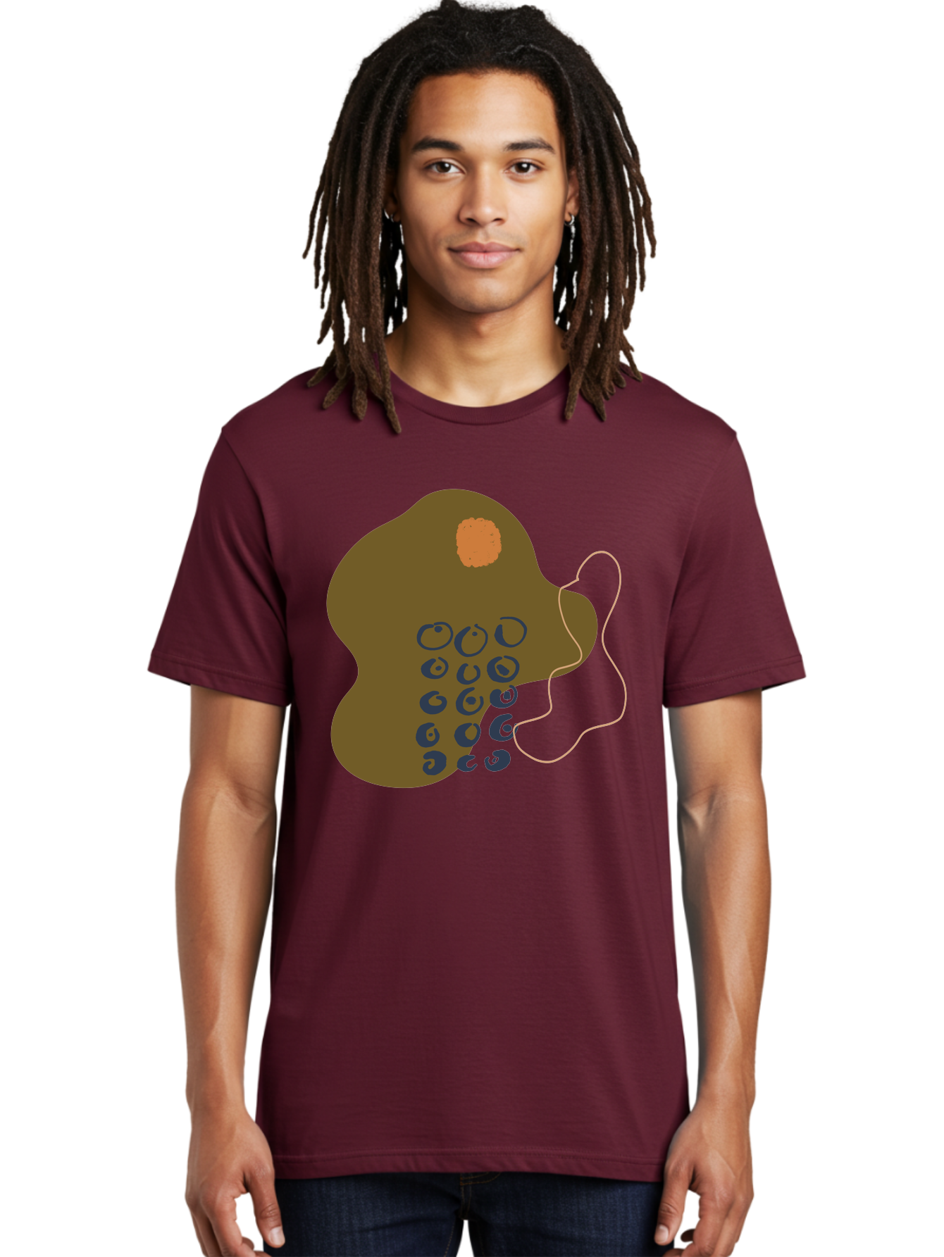 Brown-Blob Men'S Graphic Tee, 100% Cotton, Comfortable Casual Summer Wear, Machine Washable, Abstract Art, Modern Design, Blue Circles, Brown Blob, Irregular Shape, Creative Expression, Digital Illustration, Unique Pattern -  Aaa403
