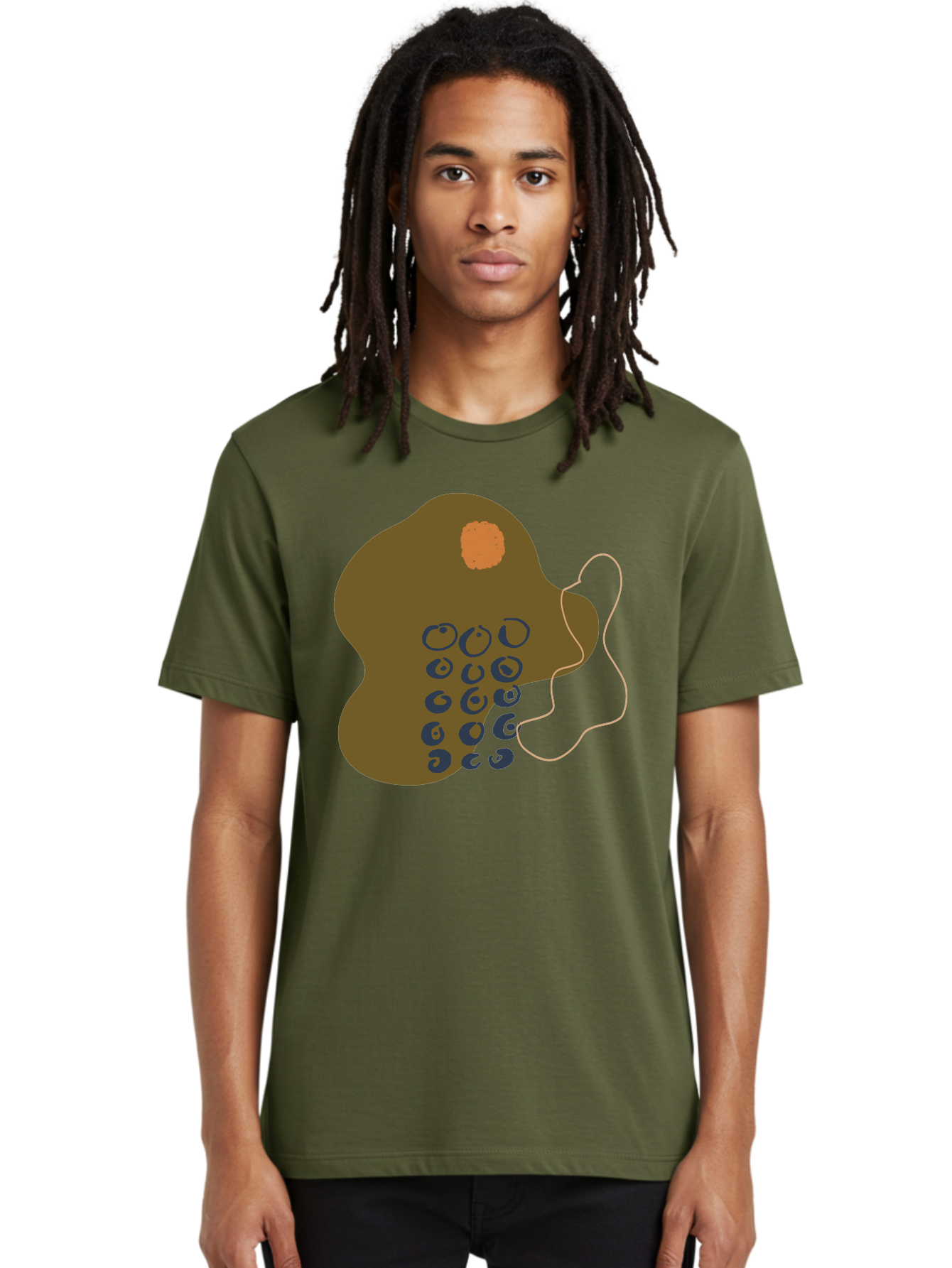 Brown-Blob Men'S Graphic Tee, 100% Cotton, Comfortable Casual Summer Wear, Machine Washable, Abstract Art, Modern Design, Blue Circles, Brown Blob, Irregular Shape, Creative Expression, Digital Illustration, Unique Pattern -  Aaa403