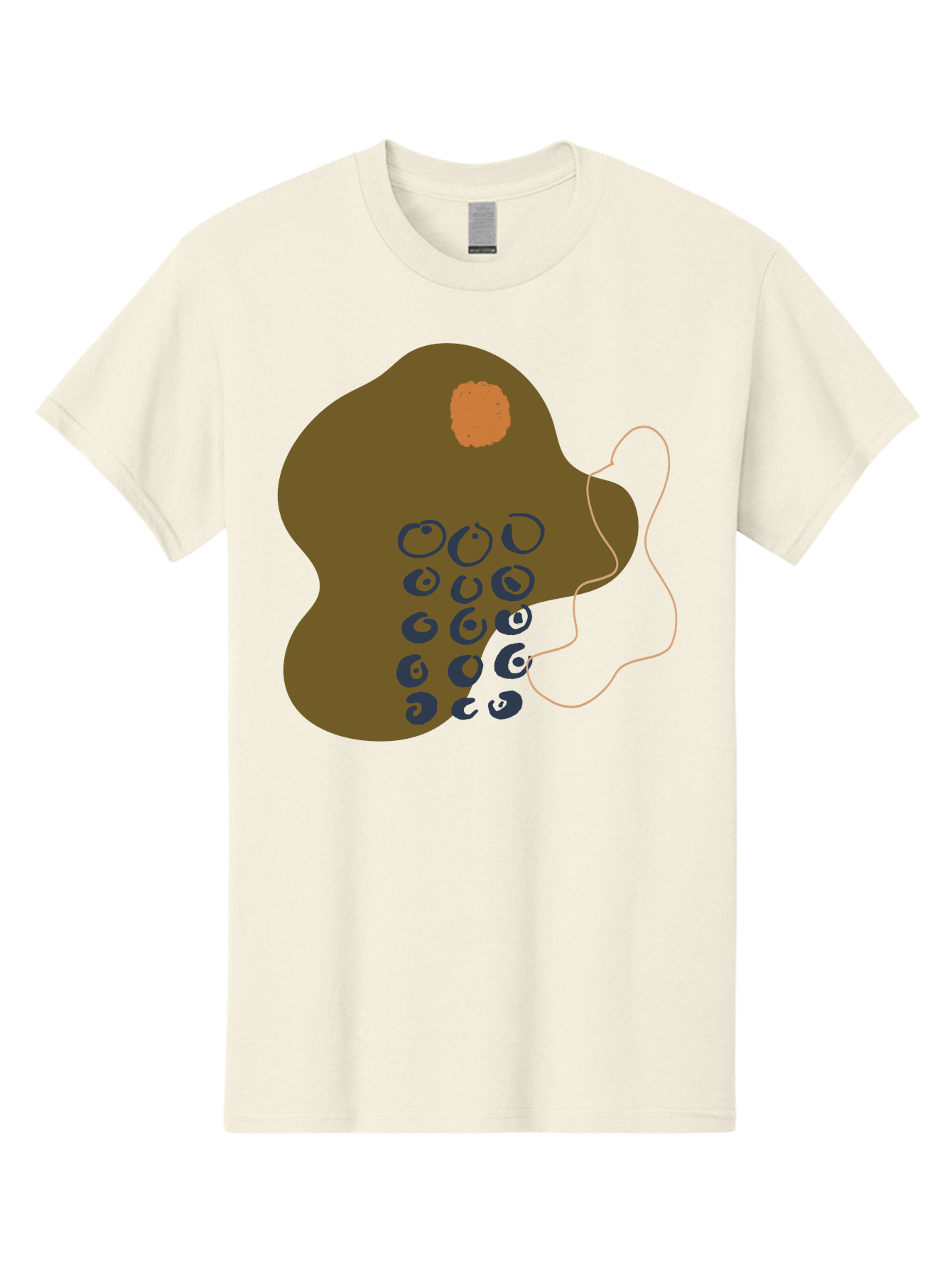 Brown-Blob Men'S Graphic Tee, 100% Cotton, Comfortable Casual Summer Wear, Machine Washable, Abstract Art, Modern Design, Blue Circles, Brown Blob, Irregular Shape, Creative Expression, Digital Illustration, Unique Pattern -  Aaa403