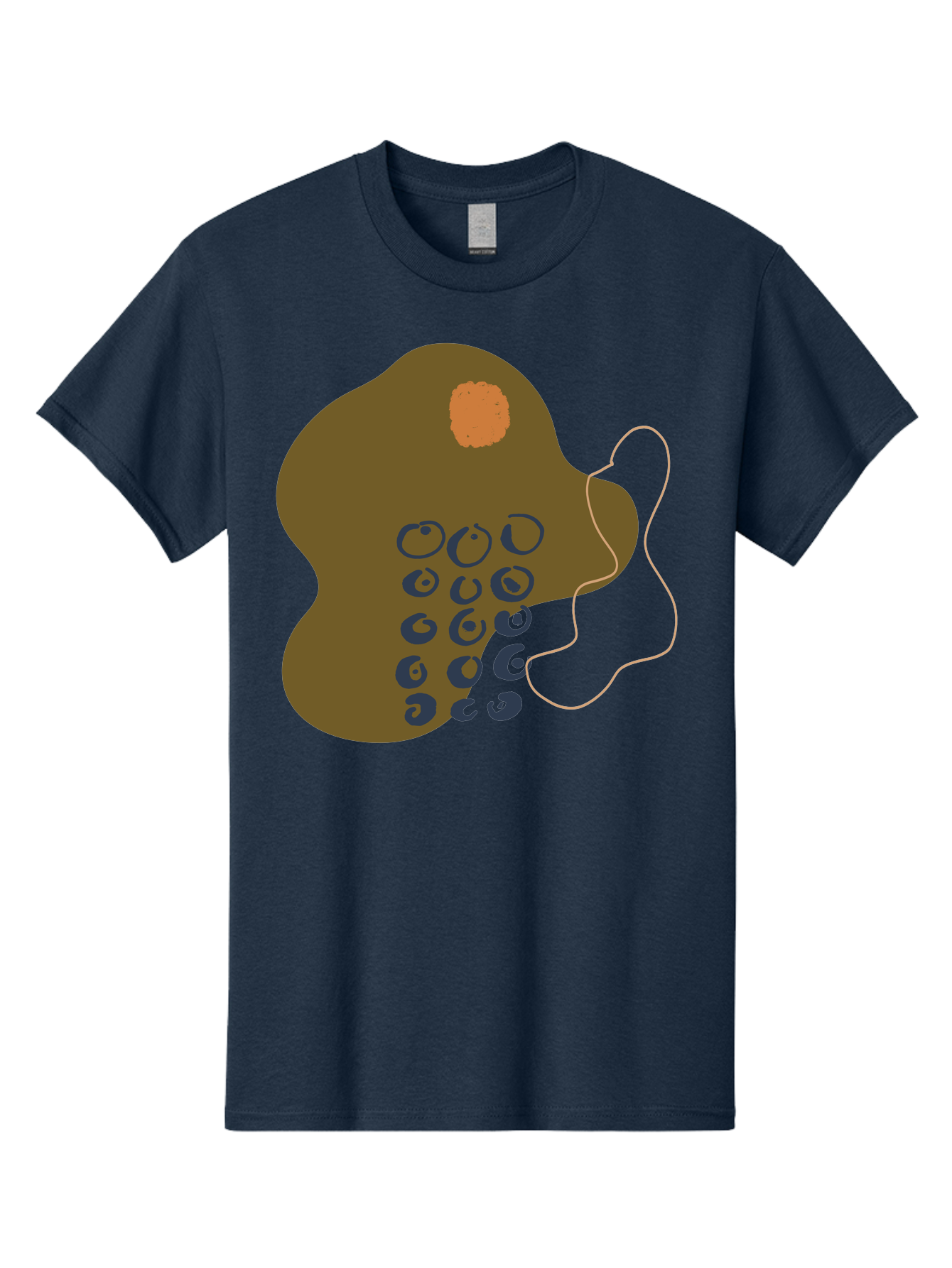 Brown-Blob Men'S Graphic Tee, 100% Cotton, Comfortable Casual Summer Wear, Machine Washable, Abstract Art, Modern Design, Blue Circles, Brown Blob, Irregular Shape, Creative Expression, Digital Illustration, Unique Pattern -  Aaa403