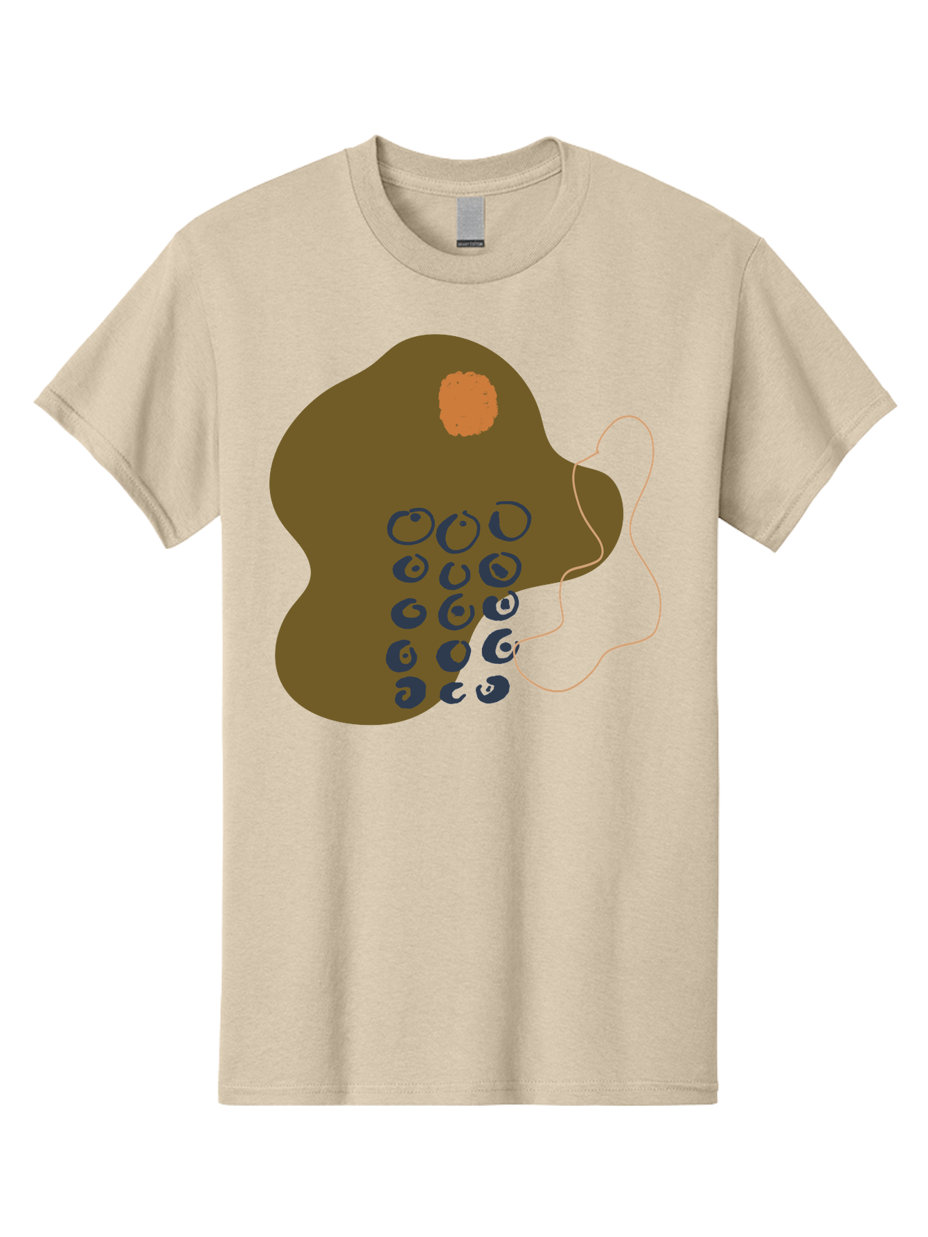 Brown-Blob Men'S Graphic Tee, 100% Cotton, Comfortable Casual Summer Wear, Machine Washable, Abstract Art, Modern Design, Blue Circles, Brown Blob, Irregular Shape, Creative Expression, Digital Illustration, Unique Pattern -  Aaa403