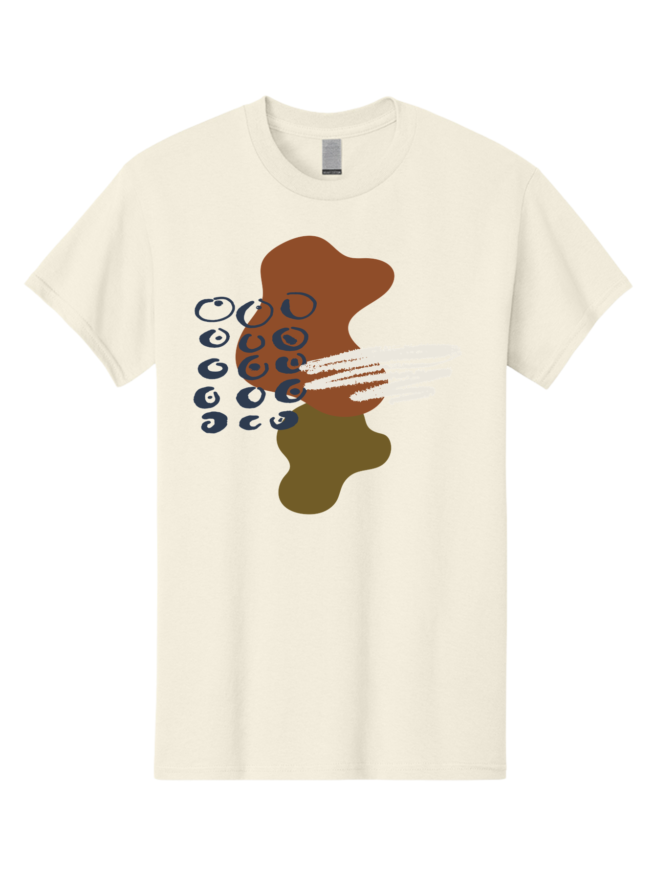 Brown-Shape-With-Swirls-And-Lines Men'S Graphic Tee, 100% Cotton, Comfortable Casual Summer Wear, Machine Washable, Brown Abstract Shape, Swirling Patterns, White Streaks, Blue Circles, Artistic Expression, Creative Design, Digital Art, -  Aaa404