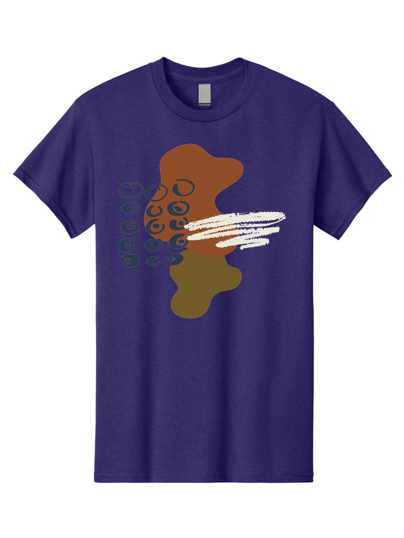 Brown-Shape-With-Swirls-And-Lines Men'S Graphic Tee, 100% Cotton, Comfortable Casual Summer Wear, Machine Washable, Brown Abstract Shape, Swirling Patterns, White Streaks, Blue Circles, Artistic Expression, Creative Design, Digital Art, -  Aaa404