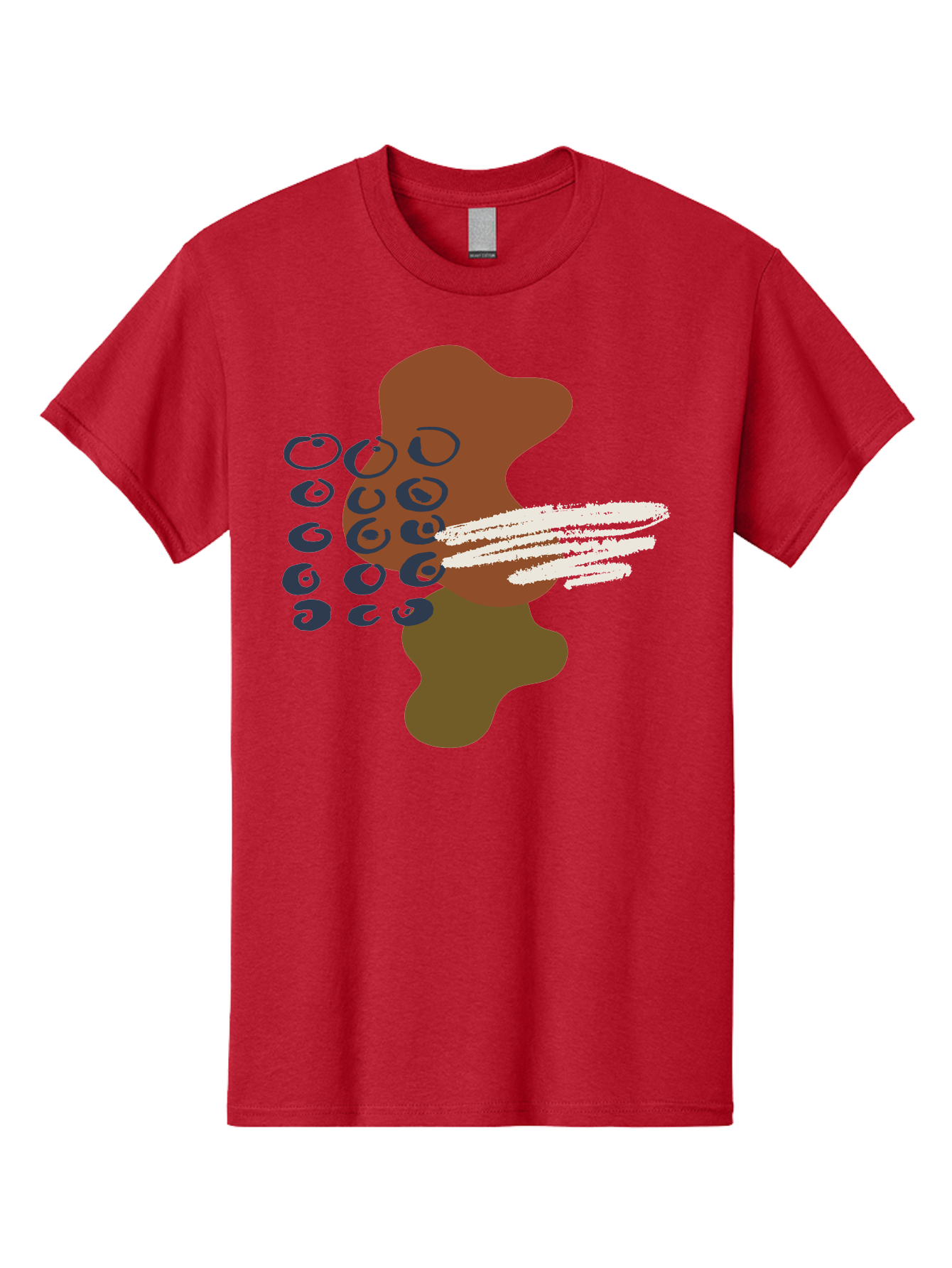 Brown-Shape-With-Swirls-And-Lines Men'S Graphic Tee, 100% Cotton, Comfortable Casual Summer Wear, Machine Washable, Brown Abstract Shape, Swirling Patterns, White Streaks, Blue Circles, Artistic Expression, Creative Design, Digital Art, -  Aaa404