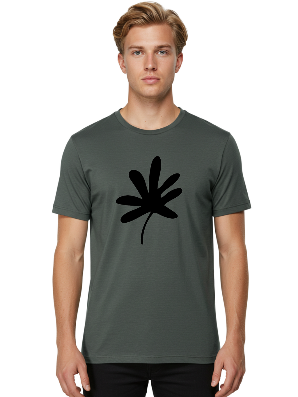 Cannabis-Leaf-2 Men'S Graphic Tee, 100% Cotton, Comfortable Casual Summer Wear, Machine Washable, Cannabis Leaf, Marijuana Symbol, Seven Pointed Leaf, Black Silhouette, Simple Design, Graphic Icon, Cannabis Culture, Weed Leaf -  Aaa407