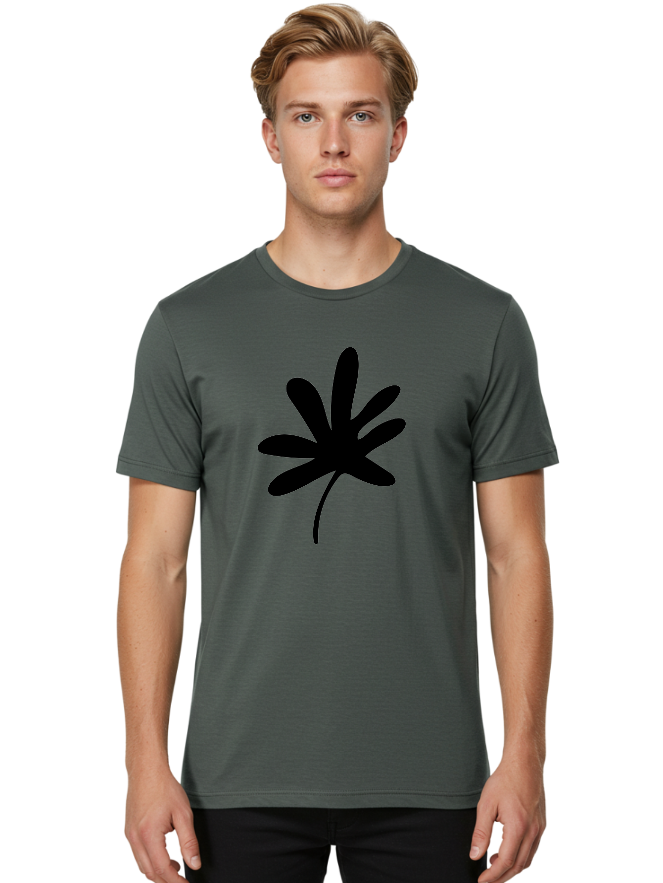 Cannabis-Leaf-2 Men'S Graphic Tee, 100% Cotton, Comfortable Casual Summer Wear, Machine Washable, Cannabis Leaf, Marijuana Symbol, Seven Pointed Leaf, Black Silhouette, Simple Design, Graphic Icon, Cannabis Culture, Weed Leaf -  Aaa407