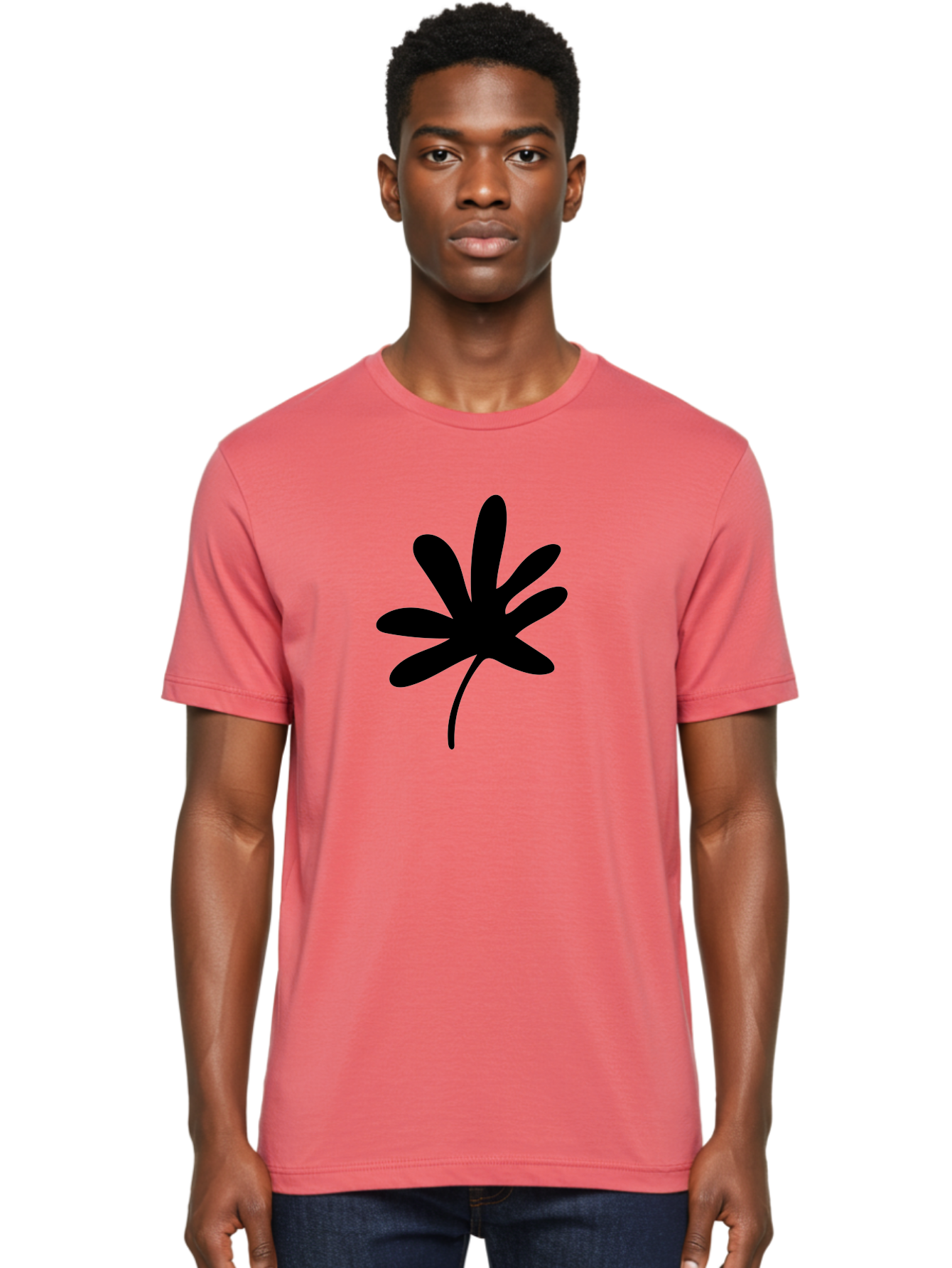 Cannabis-Leaf-2 Men'S Graphic Tee, 100% Cotton, Comfortable Casual Summer Wear, Machine Washable, Cannabis Leaf, Marijuana Symbol, Seven Pointed Leaf, Black Silhouette, Simple Design, Graphic Icon, Cannabis Culture, Weed Leaf -  Aaa407