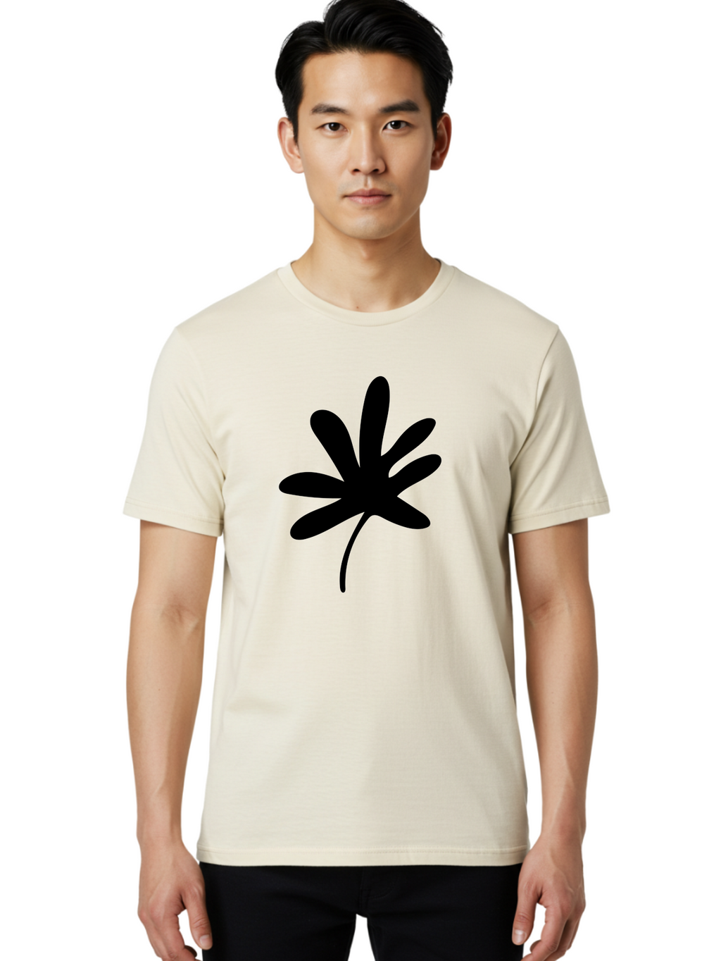 Cannabis-Leaf-2 Men'S Graphic Tee, 100% Cotton, Comfortable Casual Summer Wear, Machine Washable, Cannabis Leaf, Marijuana Symbol, Seven Pointed Leaf, Black Silhouette, Simple Design, Graphic Icon, Cannabis Culture, Weed Leaf -  Aaa407