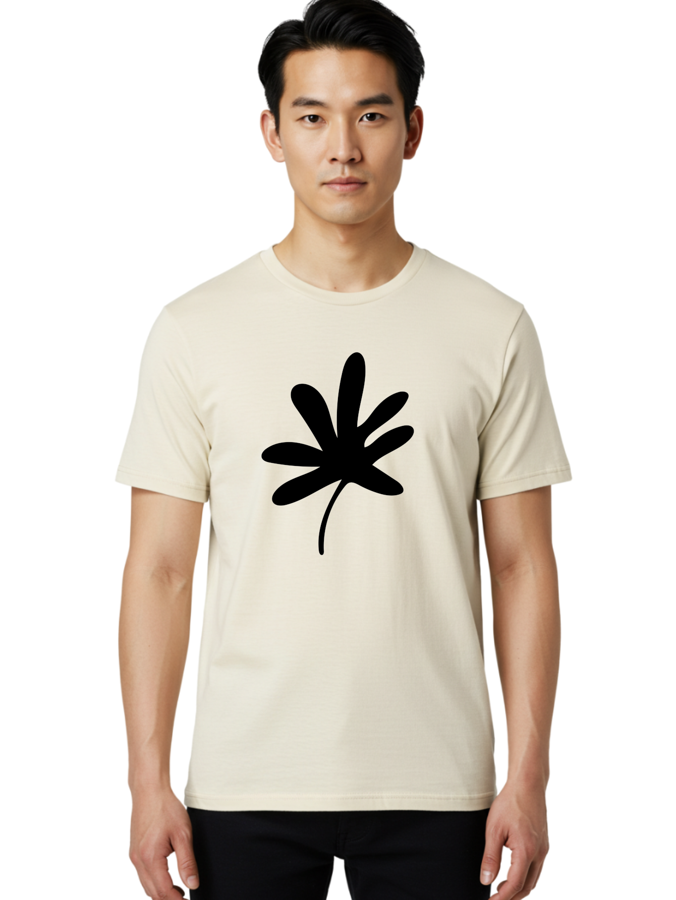 Cannabis-Leaf-2 Men'S Graphic Tee, 100% Cotton, Comfortable Casual Summer Wear, Machine Washable, Cannabis Leaf, Marijuana Symbol, Seven Pointed Leaf, Black Silhouette, Simple Design, Graphic Icon, Cannabis Culture, Weed Leaf -  Aaa407