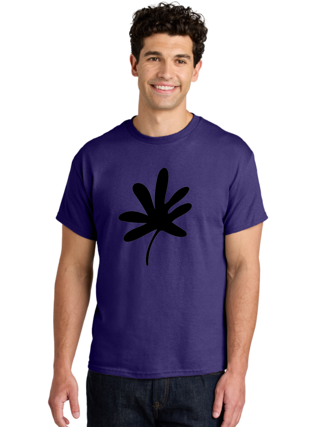 Cannabis-Leaf-2 Men'S Graphic Tee, 100% Cotton, Comfortable Casual Summer Wear, Machine Washable, Cannabis Leaf, Marijuana Symbol, Seven Pointed Leaf, Black Silhouette, Simple Design, Graphic Icon, Cannabis Culture, Weed Leaf -  Aaa407
