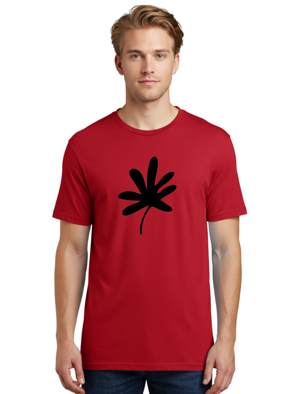 Cannabis-Leaf-2 Men'S Graphic Tee, 100% Cotton, Comfortable Casual Summer Wear, Machine Washable, Cannabis Leaf, Marijuana Symbol, Seven Pointed Leaf, Black Silhouette, Simple Design, Graphic Icon, Cannabis Culture, Weed Leaf -  Aaa407
