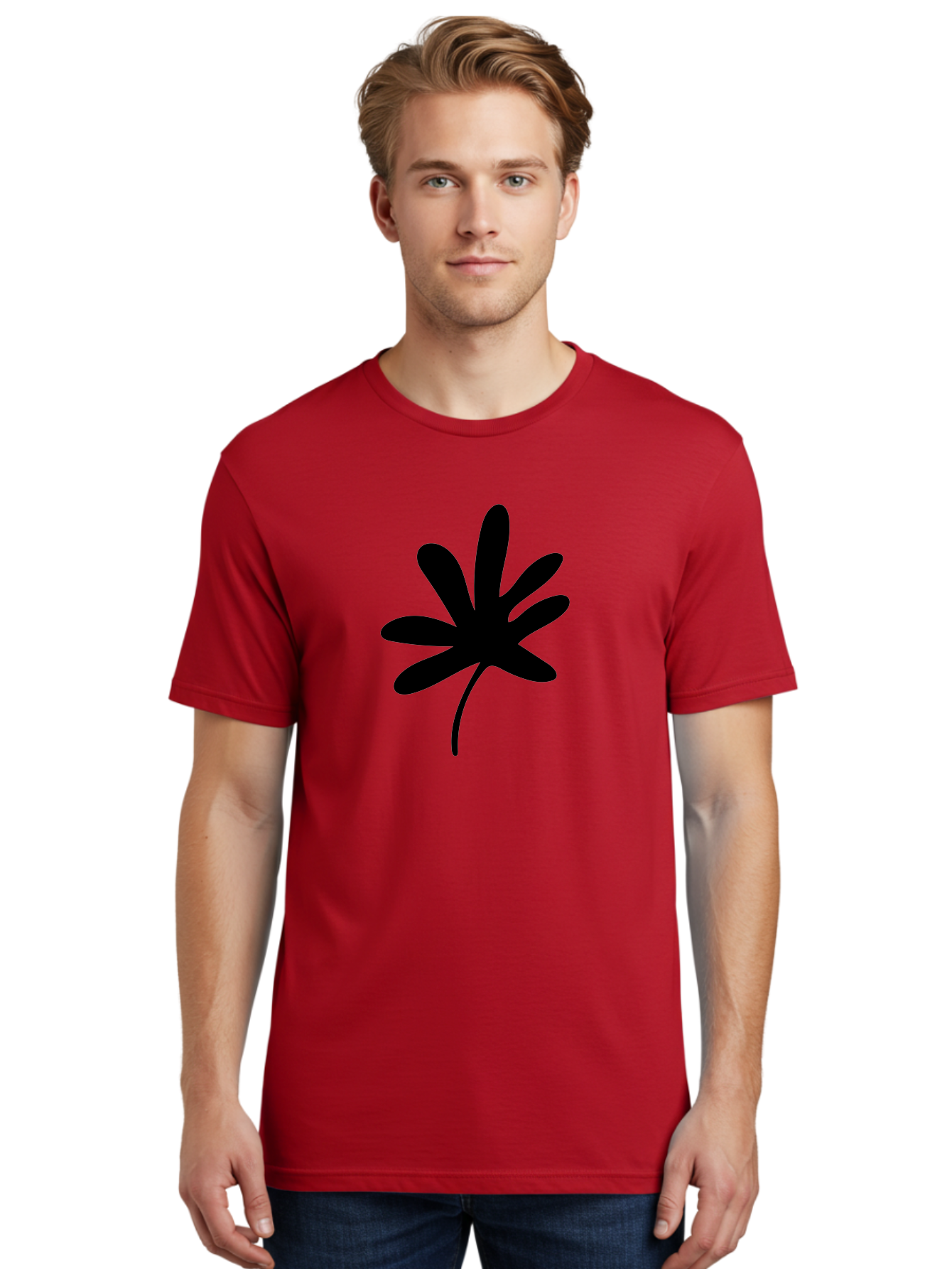 Cannabis-Leaf-2 Men'S Graphic Tee, 100% Cotton, Comfortable Casual Summer Wear, Machine Washable, Cannabis Leaf, Marijuana Symbol, Seven Pointed Leaf, Black Silhouette, Simple Design, Graphic Icon, Cannabis Culture, Weed Leaf -  Aaa407