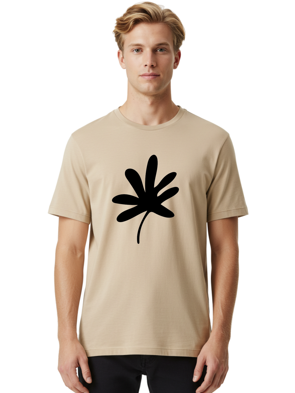 Cannabis-Leaf-2 Men'S Graphic Tee, 100% Cotton, Comfortable Casual Summer Wear, Machine Washable, Cannabis Leaf, Marijuana Symbol, Seven Pointed Leaf, Black Silhouette, Simple Design, Graphic Icon, Cannabis Culture, Weed Leaf -  Aaa407