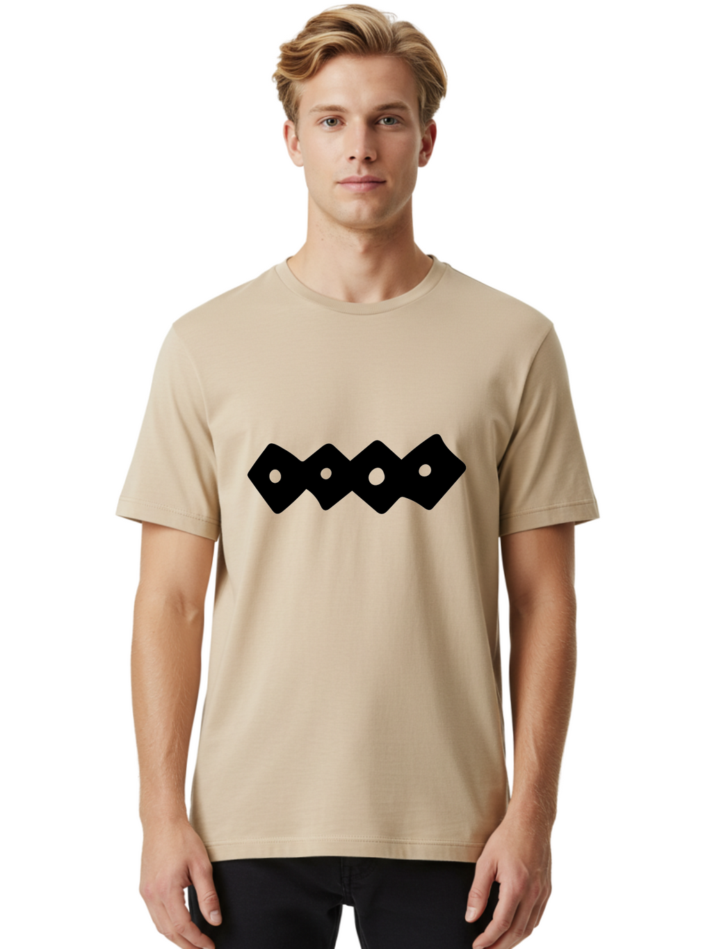 Chain-Links Men'S Graphic Tee, 100% Cotton, Comfortable Casual Summer Wear, Machine Washable, Black Logo Design, Minimalist Branding, Circular Elements, Modern Graphic Design, Abstract Symbol, Corporate Identity -  Aaa411