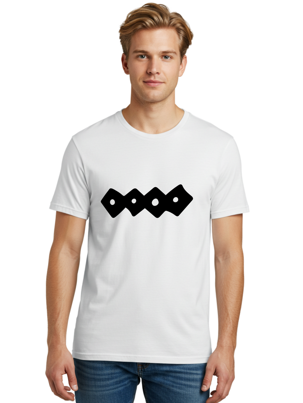 Chain-Links Men'S Graphic Tee, 100% Cotton, Comfortable Casual Summer Wear, Machine Washable, Black Logo Design, Minimalist Branding, Circular Elements, Modern Graphic Design, Abstract Symbol, Corporate Identity -  Aaa411