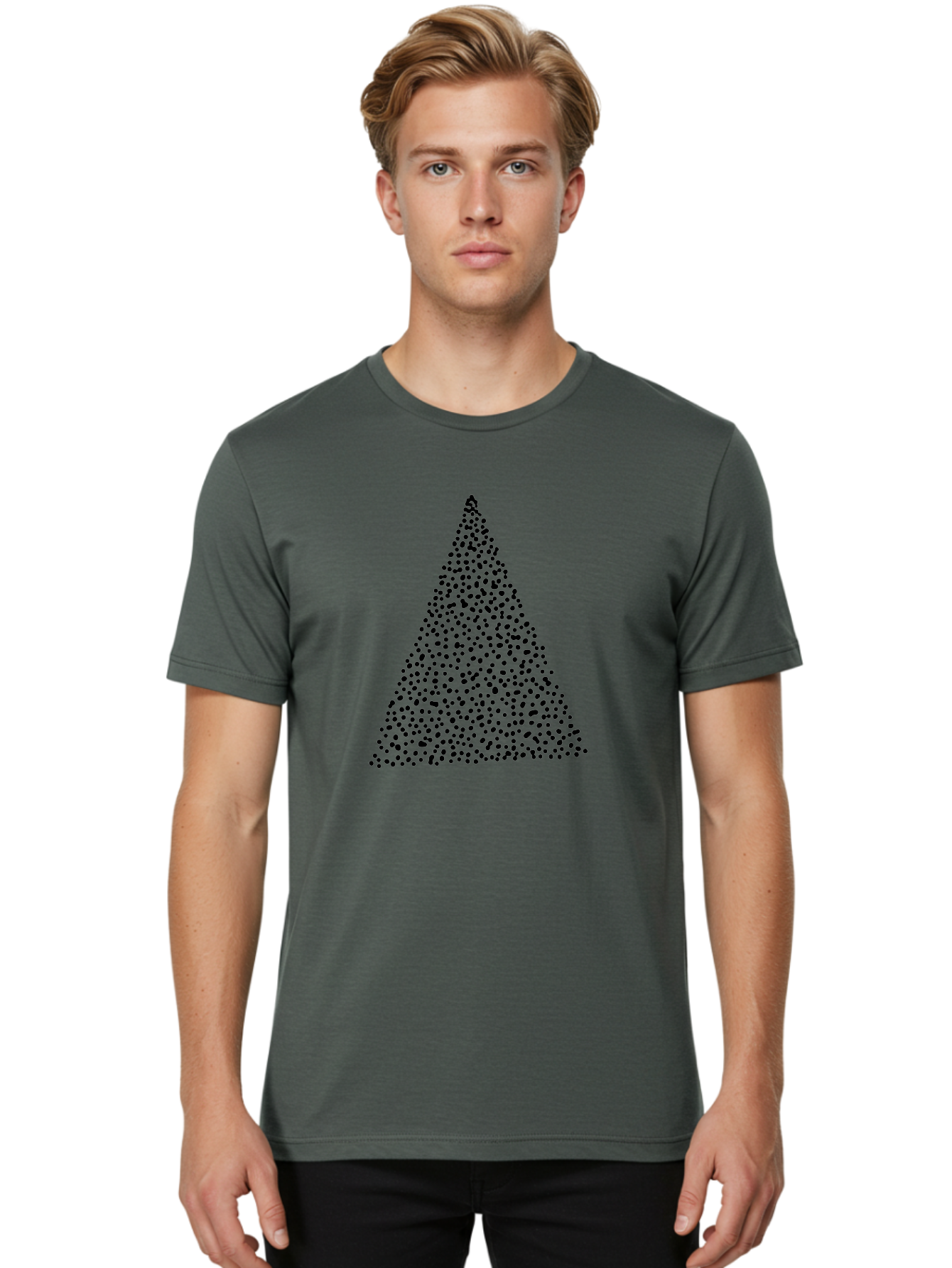 Christmas-Tree Men'S Graphic Tee, 100% Cotton, Comfortable Casual Summer Wear, Machine Washable, Christmas Tree, Black Dots Design, Festive Decor, Holiday Graphics, Minimalist Christmas, Dot Art -  Aaa413