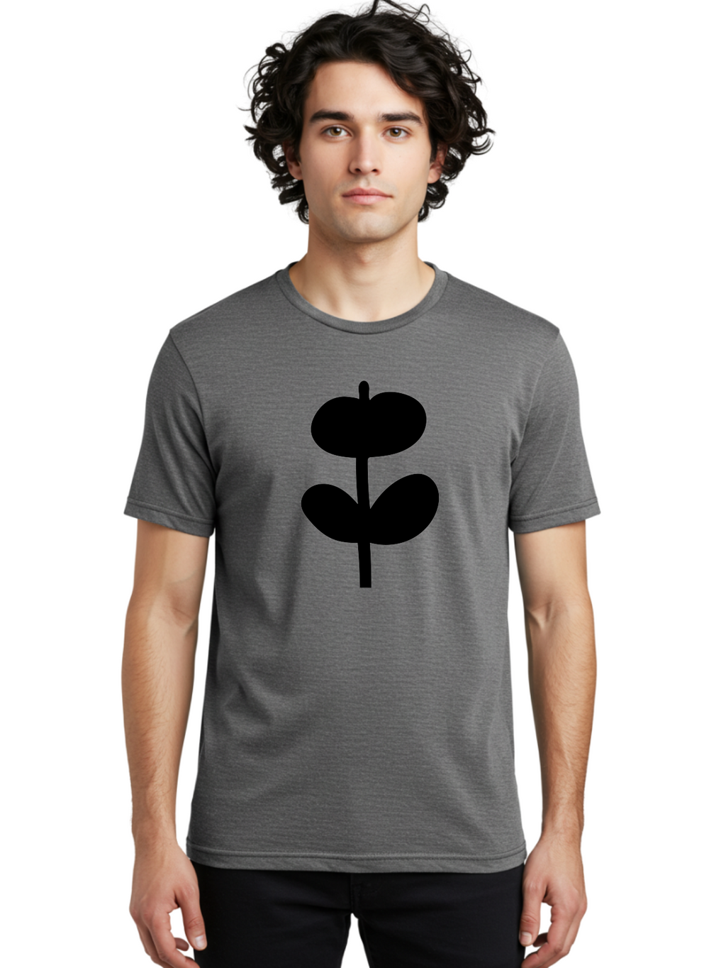 Clover-Silhouette Men'S Graphic Tee, 100% Cotton, Comfortable Casual Summer Wear, Machine Washable, Clover Icon, Shamrock Symbol, Three-Leafed Plant, Simple Design, Minimalist Illustration, Black Silhouette -  Aaa414