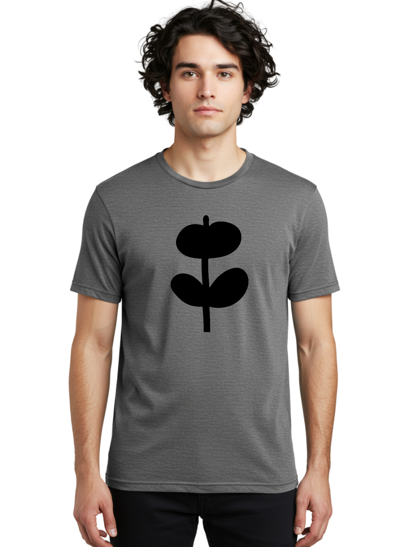 Clover-Silhouette Men'S Graphic Tee, 100% Cotton, Comfortable Casual Summer Wear, Machine Washable, Clover Icon, Shamrock Symbol, Three-Leafed Plant, Simple Design, Minimalist Illustration, Black Silhouette -  Aaa414