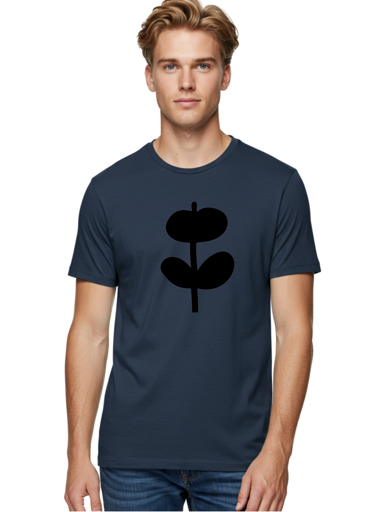 Clover-Silhouette Men'S Graphic Tee, 100% Cotton, Comfortable Casual Summer Wear, Machine Washable, Clover Icon, Shamrock Symbol, Three-Leafed Plant, Simple Design, Minimalist Illustration, Black Silhouette -  Aaa414