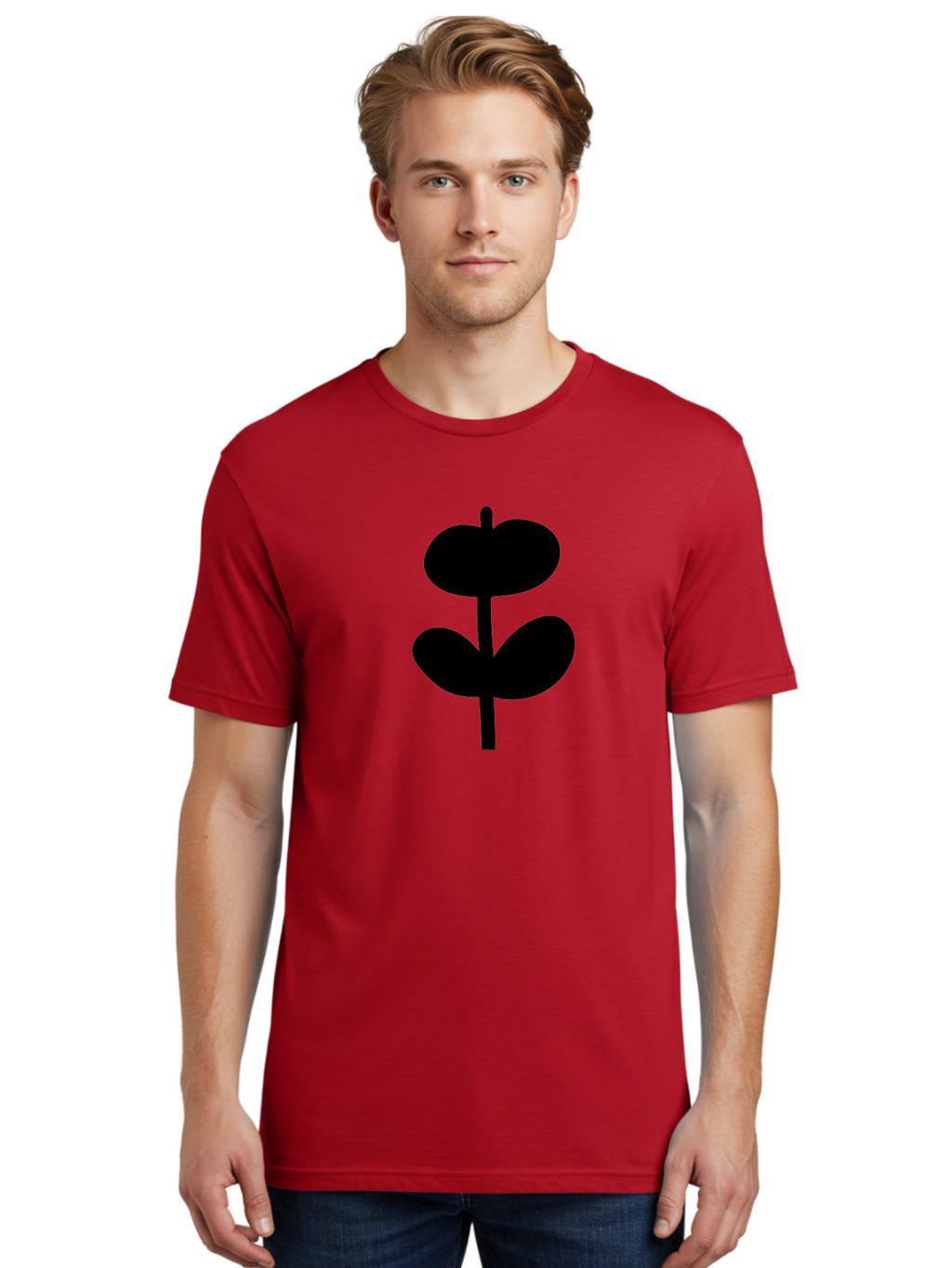 Clover-Silhouette Men'S Graphic Tee, 100% Cotton, Comfortable Casual Summer Wear, Machine Washable, Clover Icon, Shamrock Symbol, Three-Leafed Plant, Simple Design, Minimalist Illustration, Black Silhouette -  Aaa414