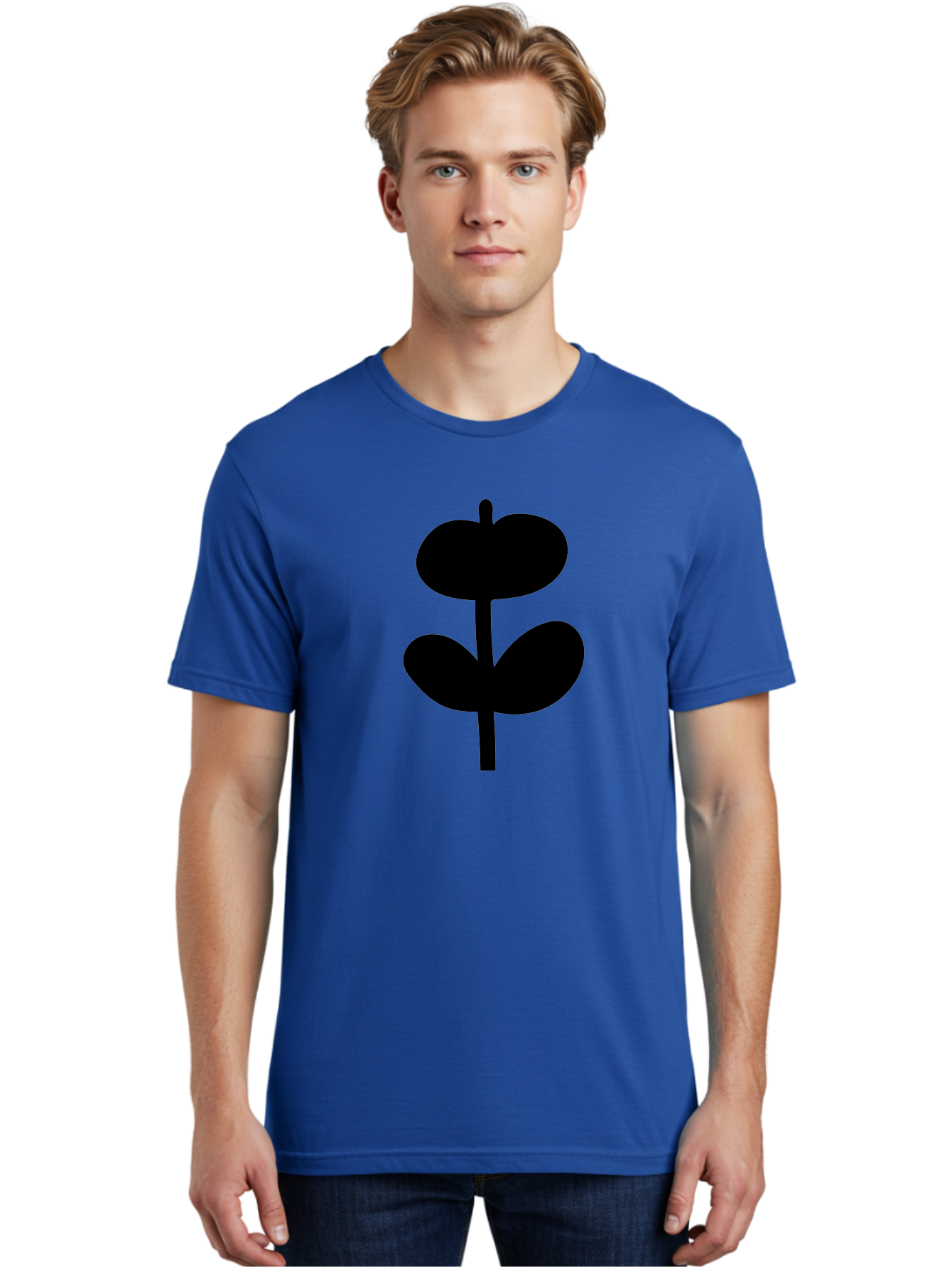 Clover-Silhouette Men'S Graphic Tee, 100% Cotton, Comfortable Casual Summer Wear, Machine Washable, Clover Icon, Shamrock Symbol, Three-Leafed Plant, Simple Design, Minimalist Illustration, Black Silhouette -  Aaa414