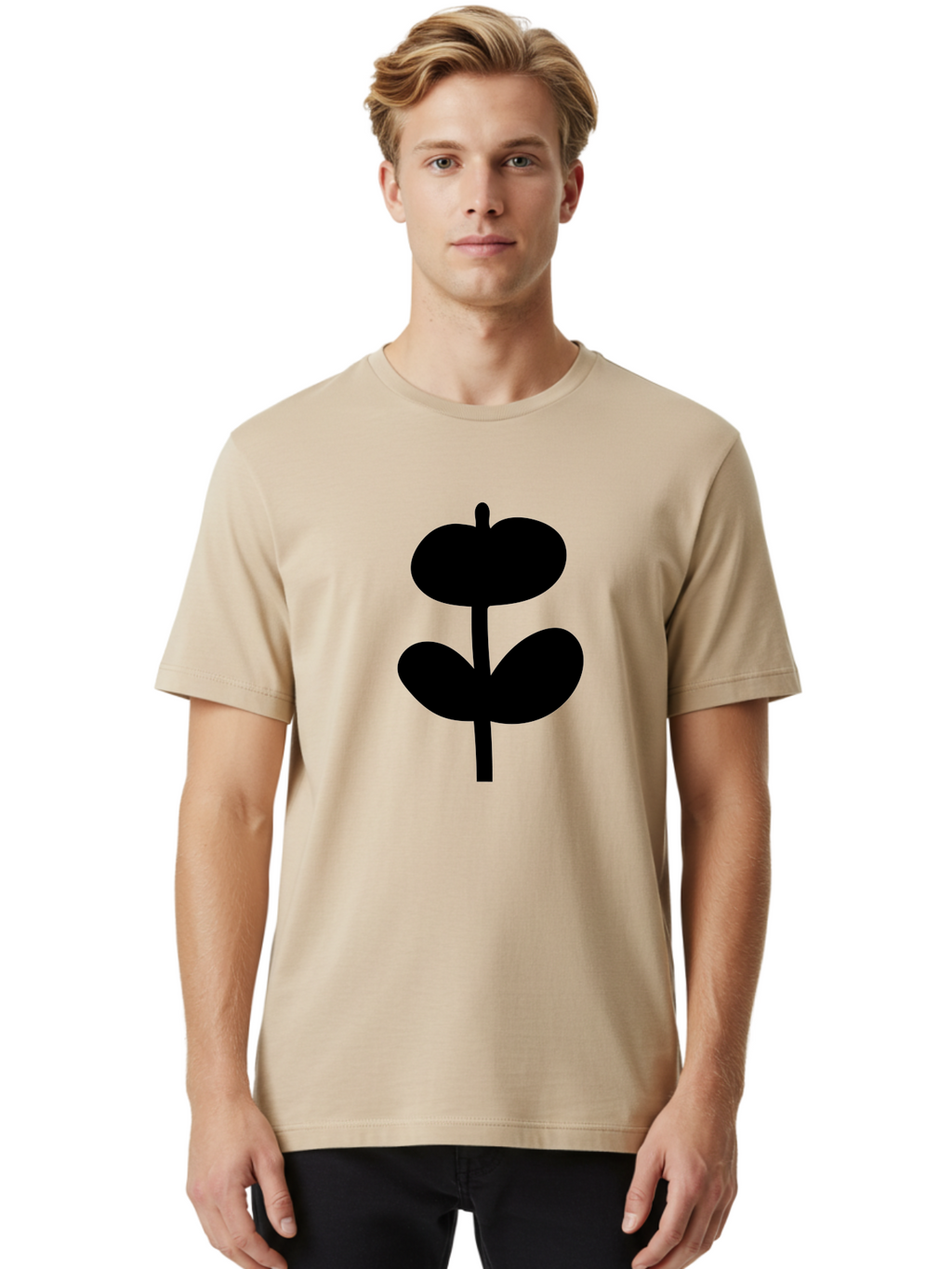 Clover-Silhouette Men'S Graphic Tee, 100% Cotton, Comfortable Casual Summer Wear, Machine Washable, Clover Icon, Shamrock Symbol, Three-Leafed Plant, Simple Design, Minimalist Illustration, Black Silhouette -  Aaa414