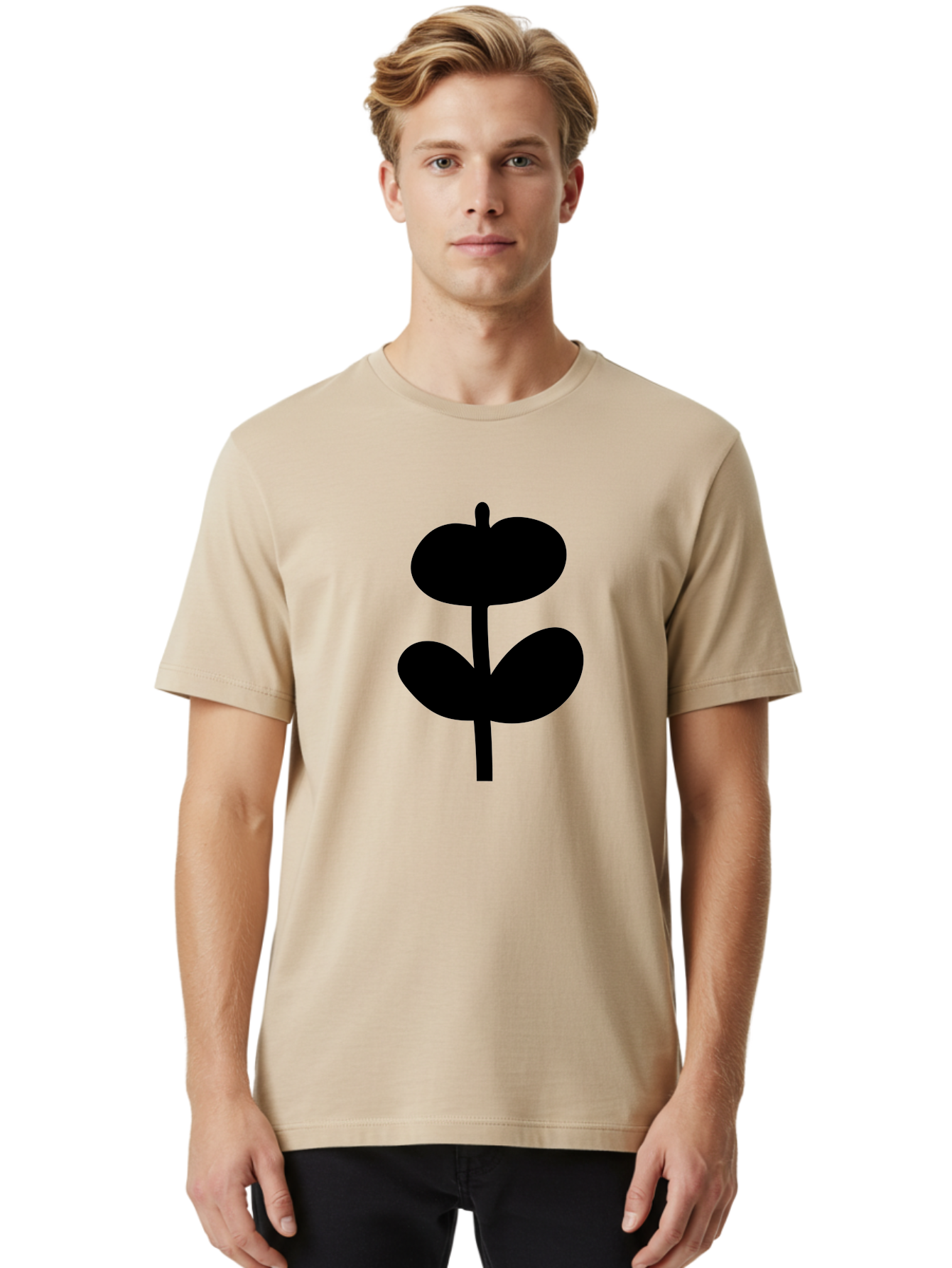 Clover-Silhouette Men'S Graphic Tee, 100% Cotton, Comfortable Casual Summer Wear, Machine Washable, Clover Icon, Shamrock Symbol, Three-Leafed Plant, Simple Design, Minimalist Illustration, Black Silhouette -  Aaa414