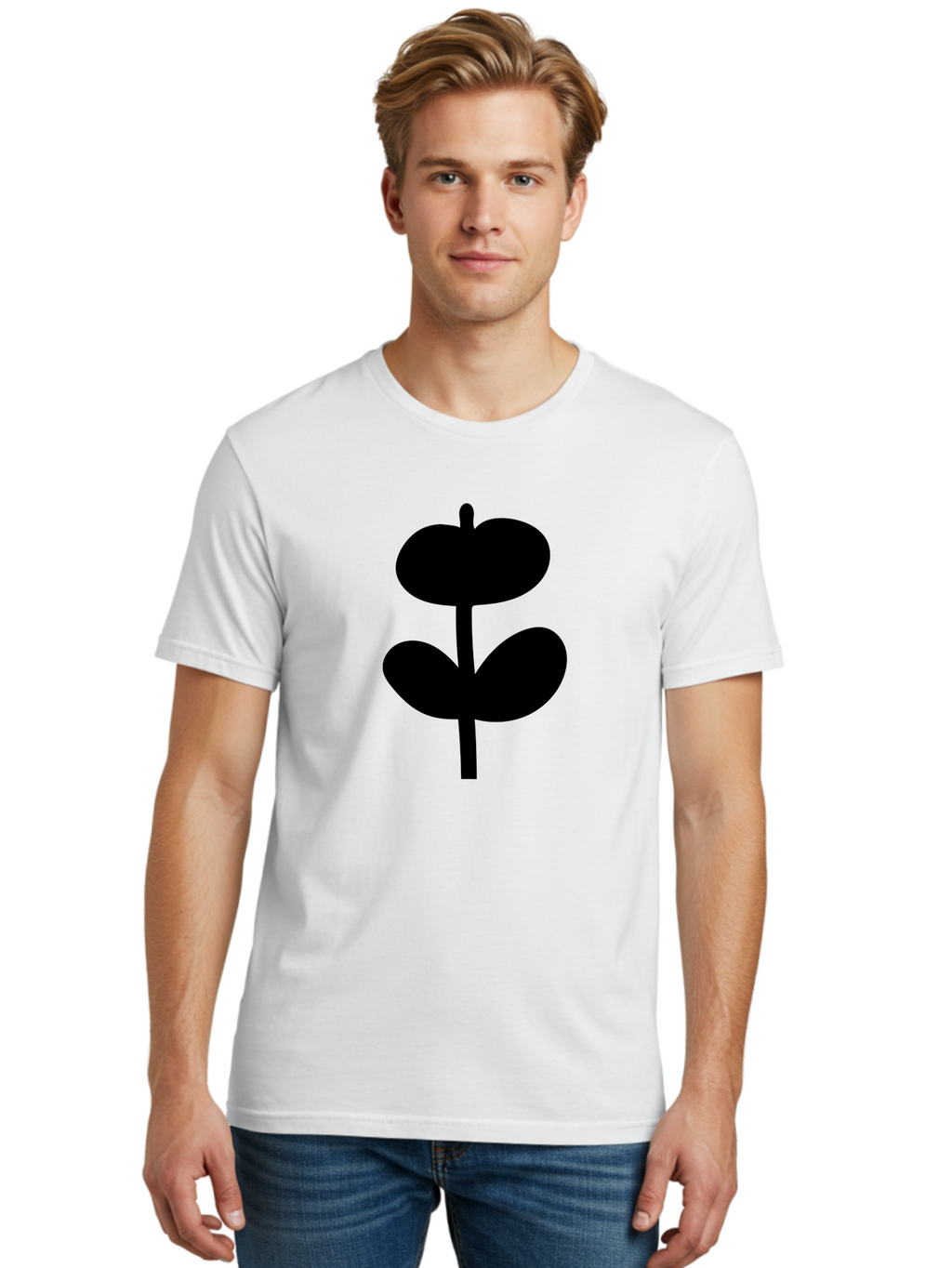 Clover-Silhouette Men'S Graphic Tee, 100% Cotton, Comfortable Casual Summer Wear, Machine Washable, Clover Icon, Shamrock Symbol, Three-Leafed Plant, Simple Design, Minimalist Illustration, Black Silhouette -  Aaa414