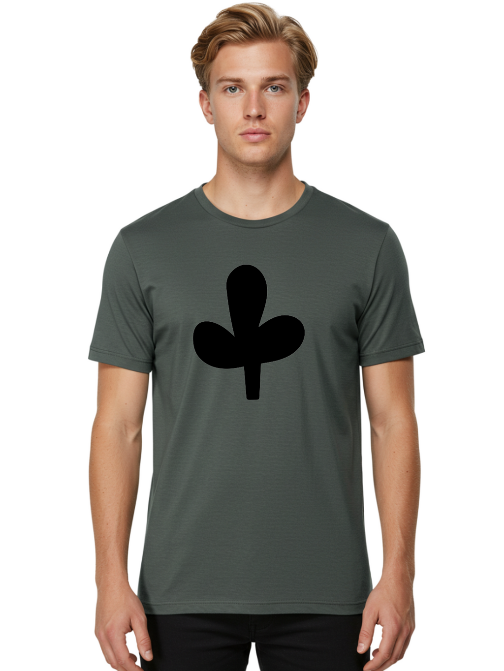 Clover Men'S Graphic Tee, 100% Cotton, Comfortable Casual Summer Wear, Machine Washable, Clover Symbol, Shamrock Icon, Three-Leafed Plant, Minimalist Design, Simple Shape, Bold Silhouette -  Aaa415