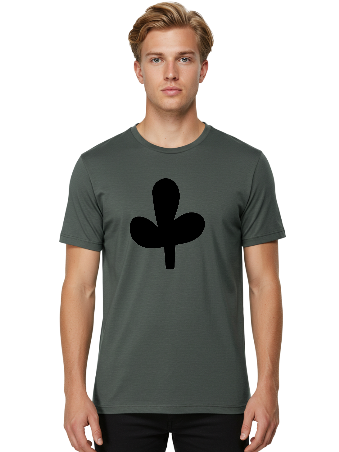 Clover Men'S Graphic Tee, 100% Cotton, Comfortable Casual Summer Wear, Machine Washable, Clover Symbol, Shamrock Icon, Three-Leafed Plant, Minimalist Design, Simple Shape, Bold Silhouette -  Aaa415