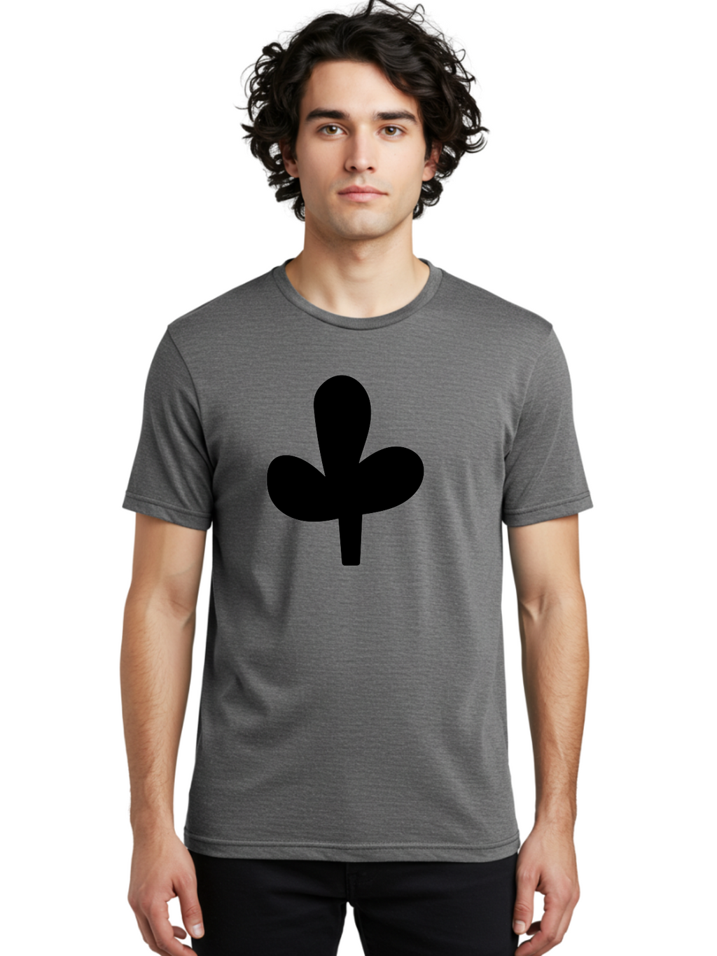 Clover Men'S Graphic Tee, 100% Cotton, Comfortable Casual Summer Wear, Machine Washable, Clover Symbol, Shamrock Icon, Three-Leafed Plant, Minimalist Design, Simple Shape, Bold Silhouette -  Aaa415