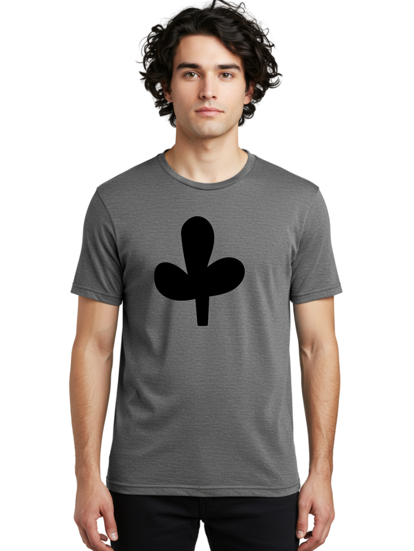 Clover Men'S Graphic Tee, 100% Cotton, Comfortable Casual Summer Wear, Machine Washable, Clover Symbol, Shamrock Icon, Three-Leafed Plant, Minimalist Design, Simple Shape, Bold Silhouette -  Aaa415