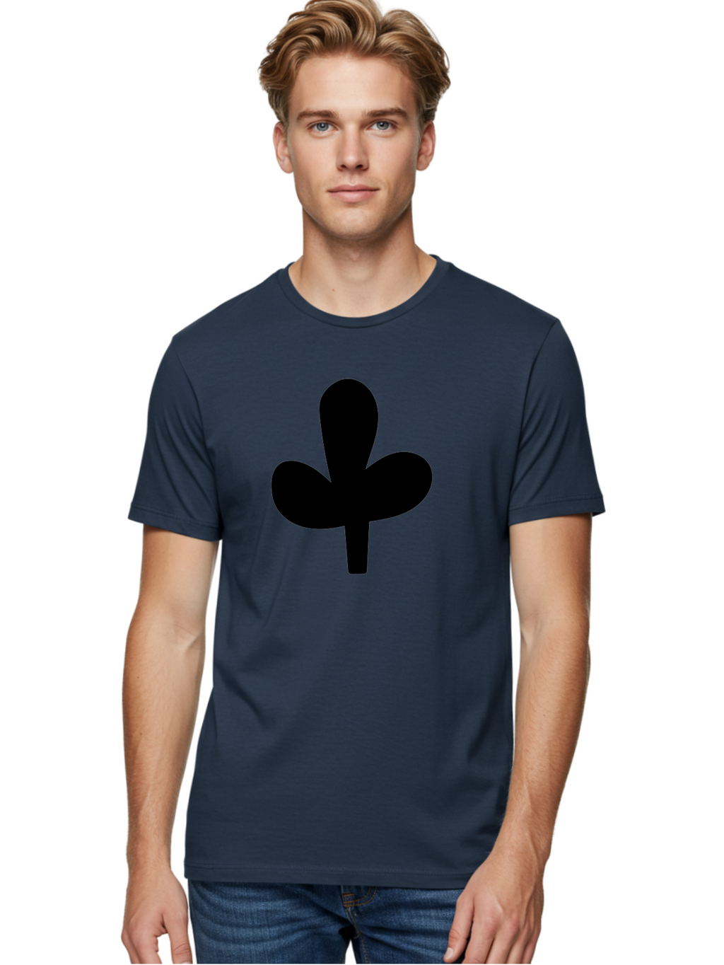 Clover Men'S Graphic Tee, 100% Cotton, Comfortable Casual Summer Wear, Machine Washable, Clover Symbol, Shamrock Icon, Three-Leafed Plant, Minimalist Design, Simple Shape, Bold Silhouette -  Aaa415