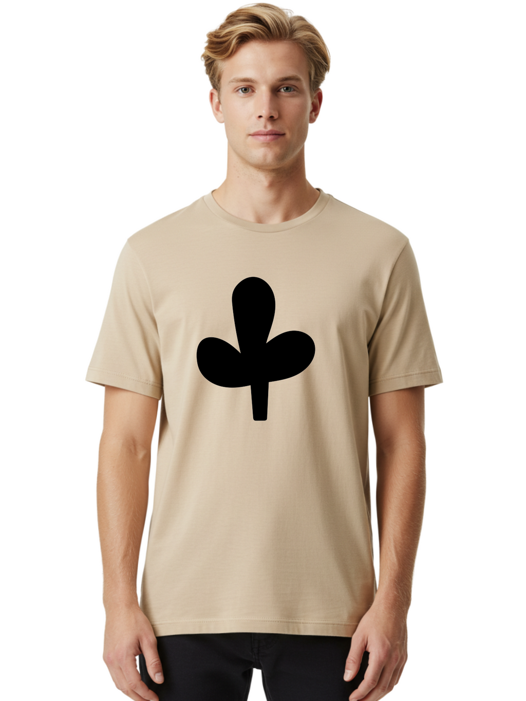 Clover Men'S Graphic Tee, 100% Cotton, Comfortable Casual Summer Wear, Machine Washable, Clover Symbol, Shamrock Icon, Three-Leafed Plant, Minimalist Design, Simple Shape, Bold Silhouette -  Aaa415