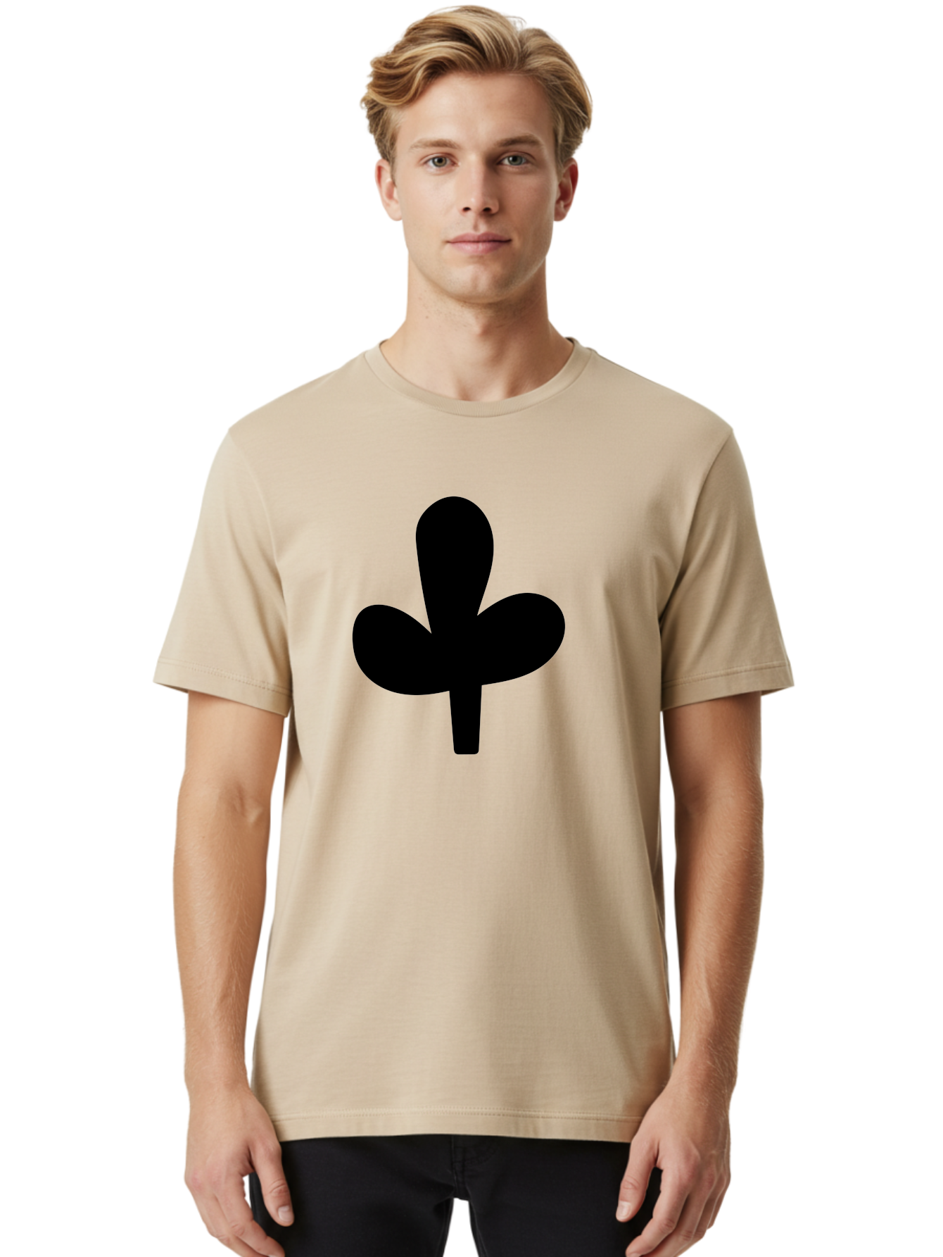 Clover Men'S Graphic Tee, 100% Cotton, Comfortable Casual Summer Wear, Machine Washable, Clover Symbol, Shamrock Icon, Three-Leafed Plant, Minimalist Design, Simple Shape, Bold Silhouette -  Aaa415