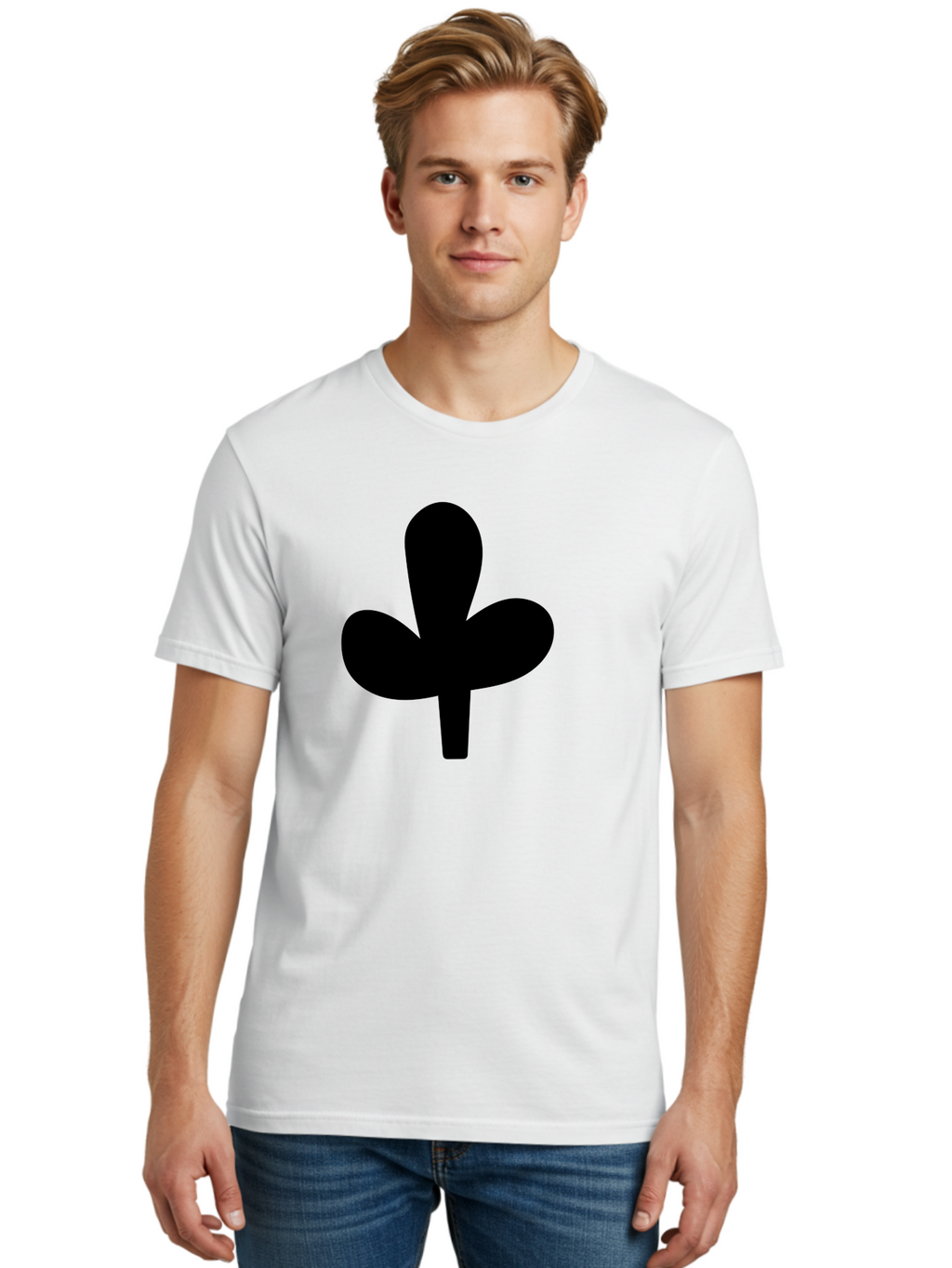 Clover Men'S Graphic Tee, 100% Cotton, Comfortable Casual Summer Wear, Machine Washable, Clover Symbol, Shamrock Icon, Three-Leafed Plant, Minimalist Design, Simple Shape, Bold Silhouette -  Aaa415
