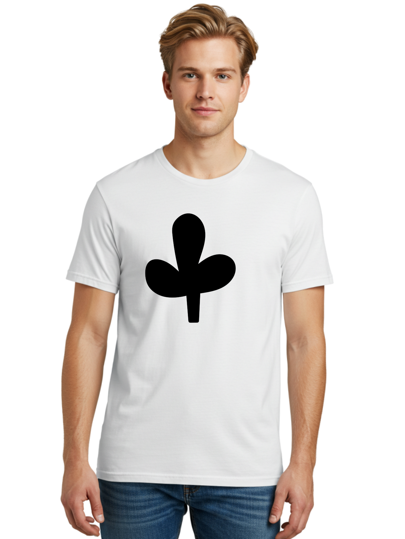 Clover Men'S Graphic Tee, 100% Cotton, Comfortable Casual Summer Wear, Machine Washable, Clover Symbol, Shamrock Icon, Three-Leafed Plant, Minimalist Design, Simple Shape, Bold Silhouette -  Aaa415