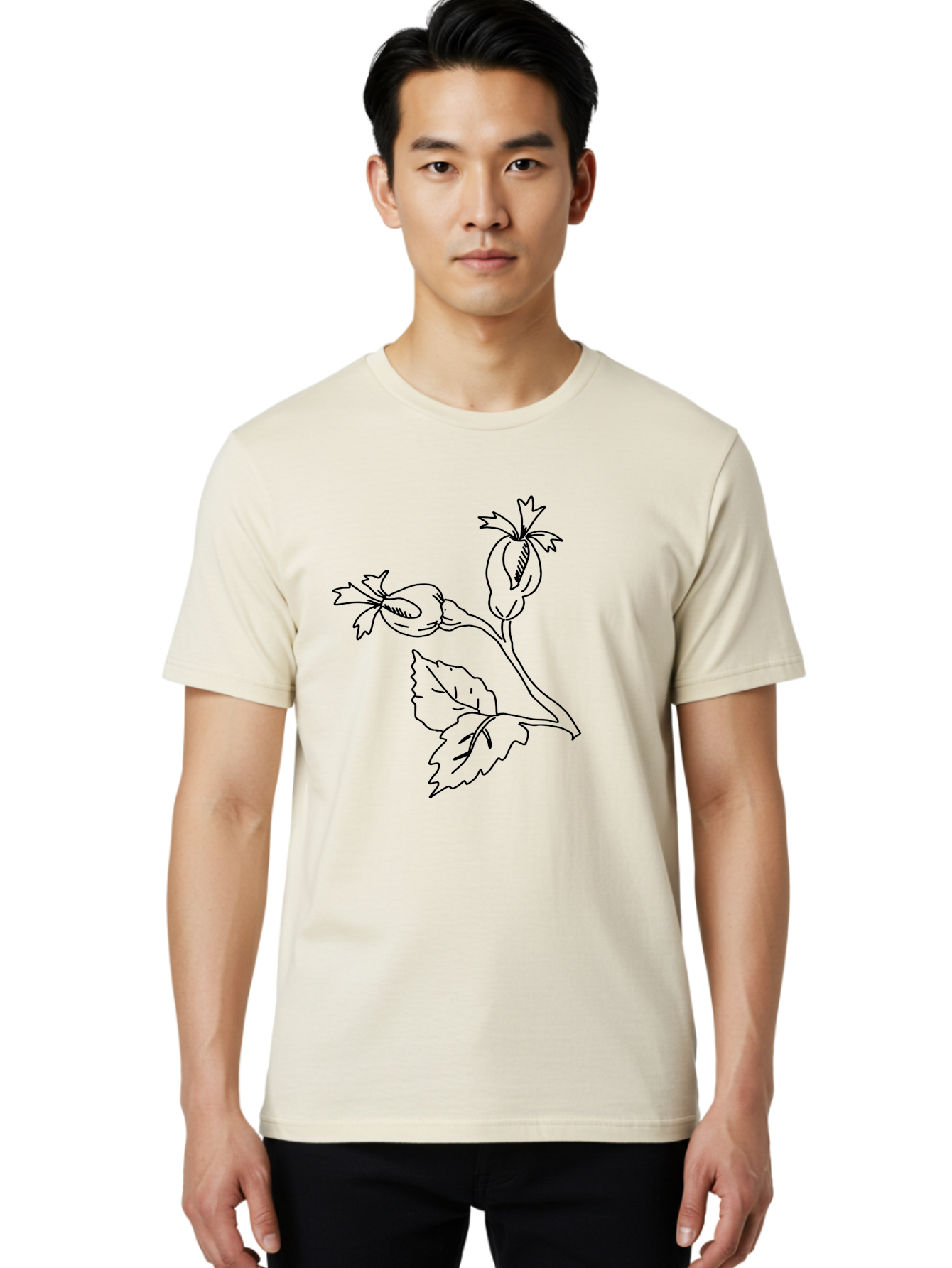 Cotton-Plant Men'S Graphic Tee, 100% Cotton, Comfortable Casual Summer Wear, Machine Washable, Cotton Plant Illustration, Cotton Buds, Simple Line Art, Minimalist Design, Botanical Drawing, Organic Shapes -  Aaa417
