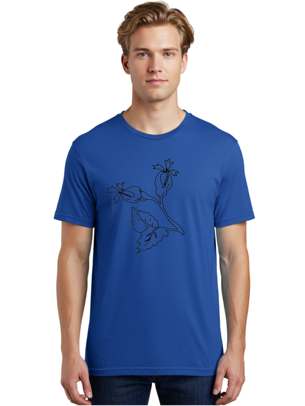 Cotton-Plant Men'S Graphic Tee, 100% Cotton, Comfortable Casual Summer Wear, Machine Washable, Cotton Plant Illustration, Cotton Buds, Simple Line Art, Minimalist Design, Botanical Drawing, Organic Shapes -  Aaa417