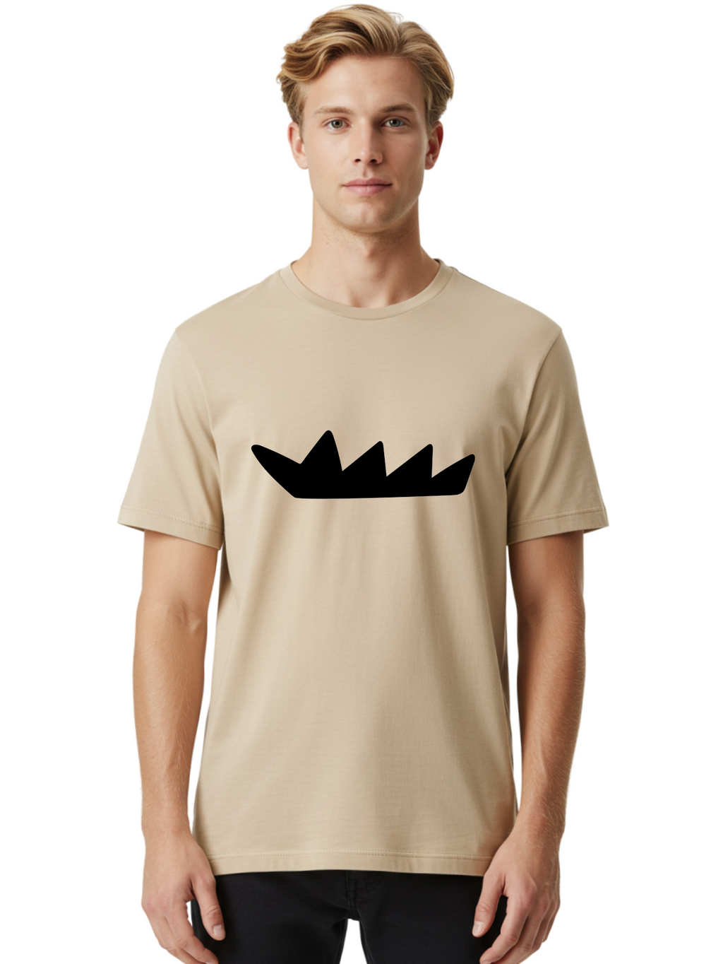 Crown-Icon Men'S Graphic Tee, 100% Cotton, Comfortable Casual Summer Wear, Machine Washable, Black Crown Silhouette, Royal Symbol, Monarch Emblem, Regal Crest, King'S Crown, Royal Icon, Minimalist Design, Vector Graphics -  Aaa419