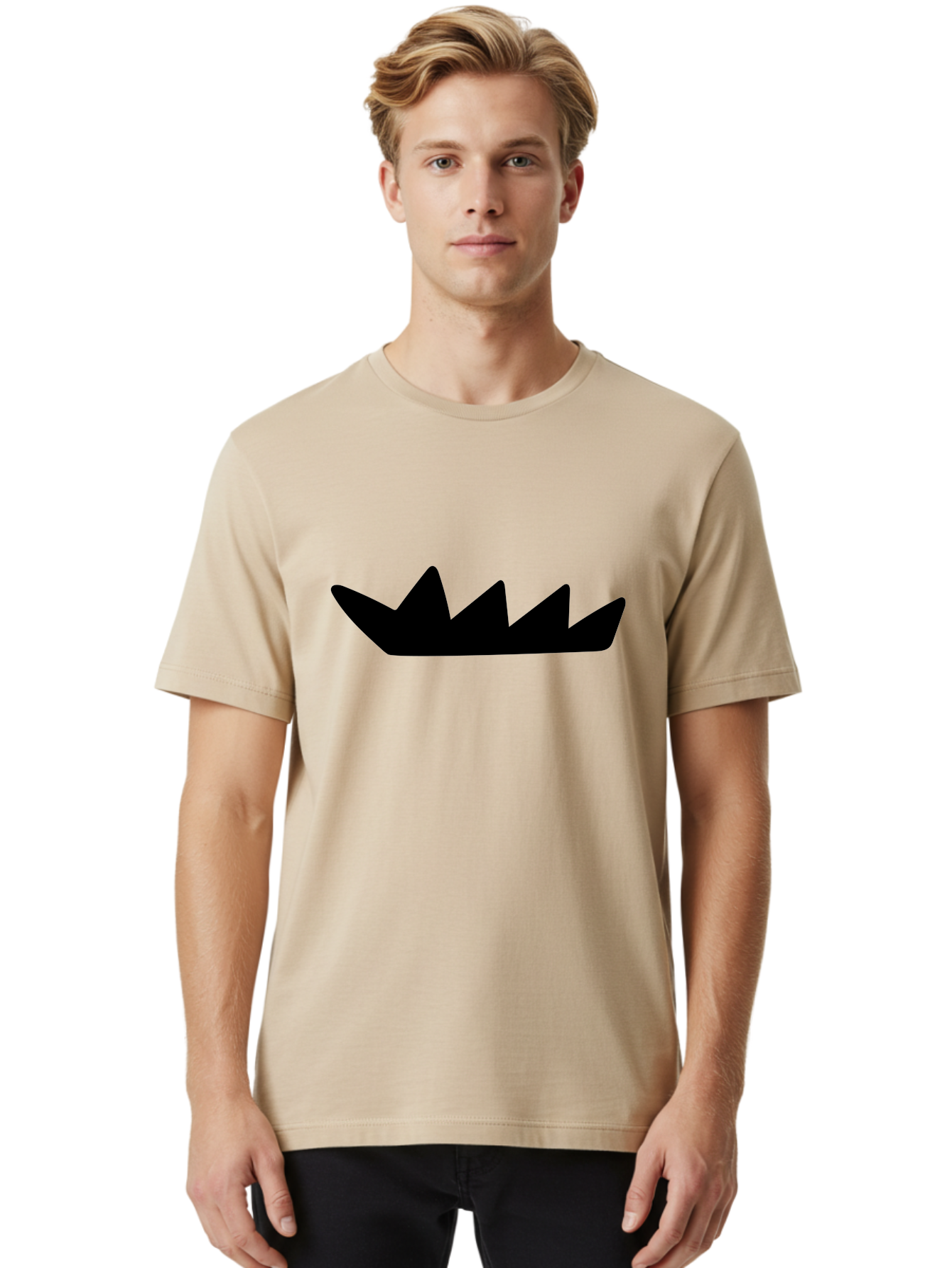 Crown-Icon Men'S Graphic Tee, 100% Cotton, Comfortable Casual Summer Wear, Machine Washable, Black Crown Silhouette, Royal Symbol, Monarch Emblem, Regal Crest, King'S Crown, Royal Icon, Minimalist Design, Vector Graphics -  Aaa419