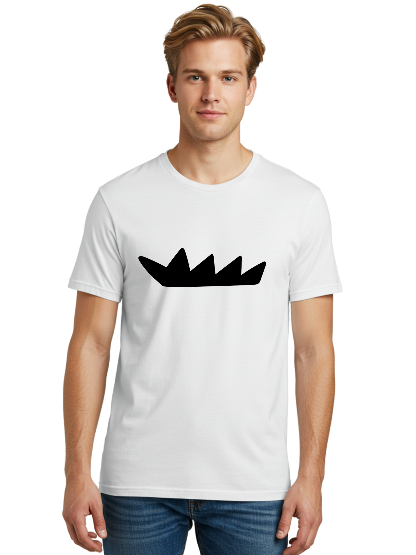Crown-Icon Men'S Graphic Tee, 100% Cotton, Comfortable Casual Summer Wear, Machine Washable, Black Crown Silhouette, Royal Symbol, Monarch Emblem, Regal Crest, King'S Crown, Royal Icon, Minimalist Design, Vector Graphics -  Aaa419